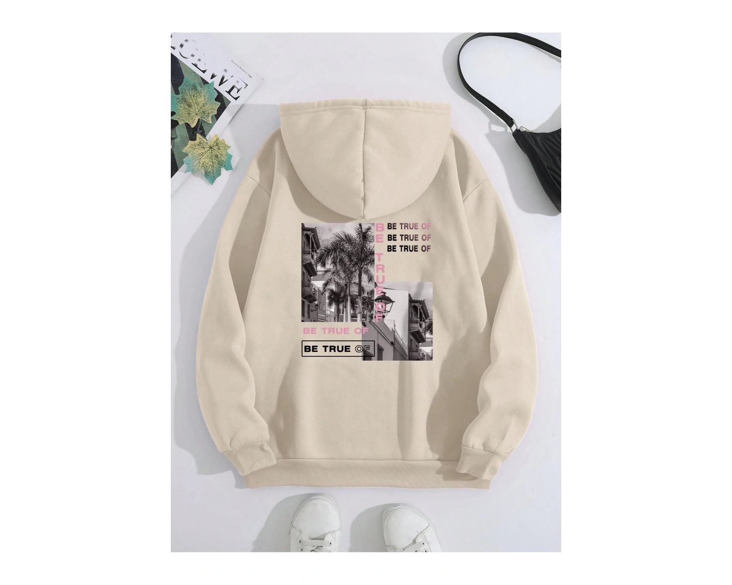 Harajuka Sokakt Yazılı Grafik Sweat Bej