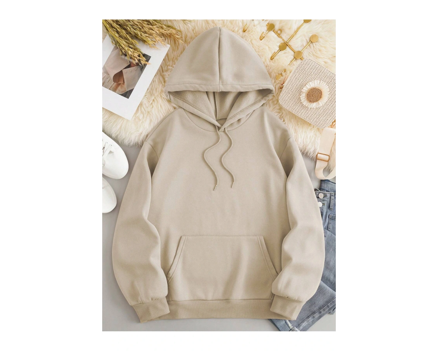 Harajuka Sokakt Yazılı Grafik Sweat Bej