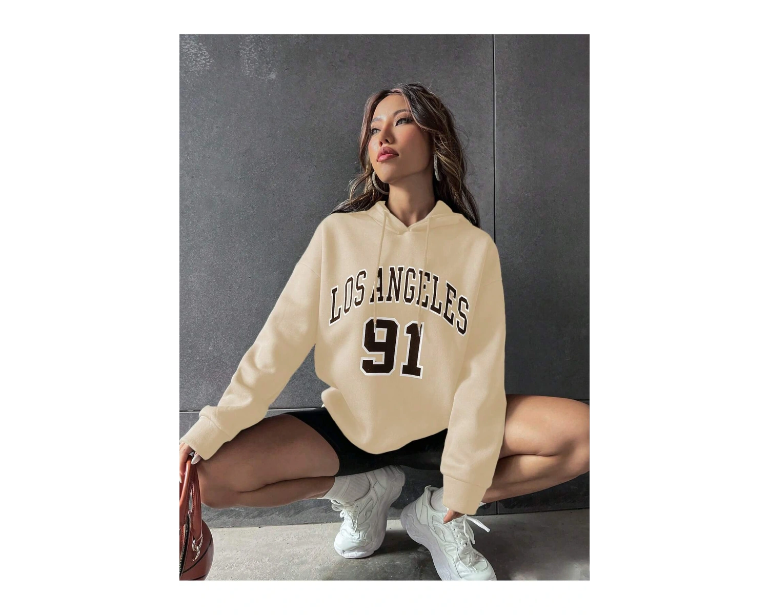 Harajuka Sokakt Yazılı Grafik Sweat Bej