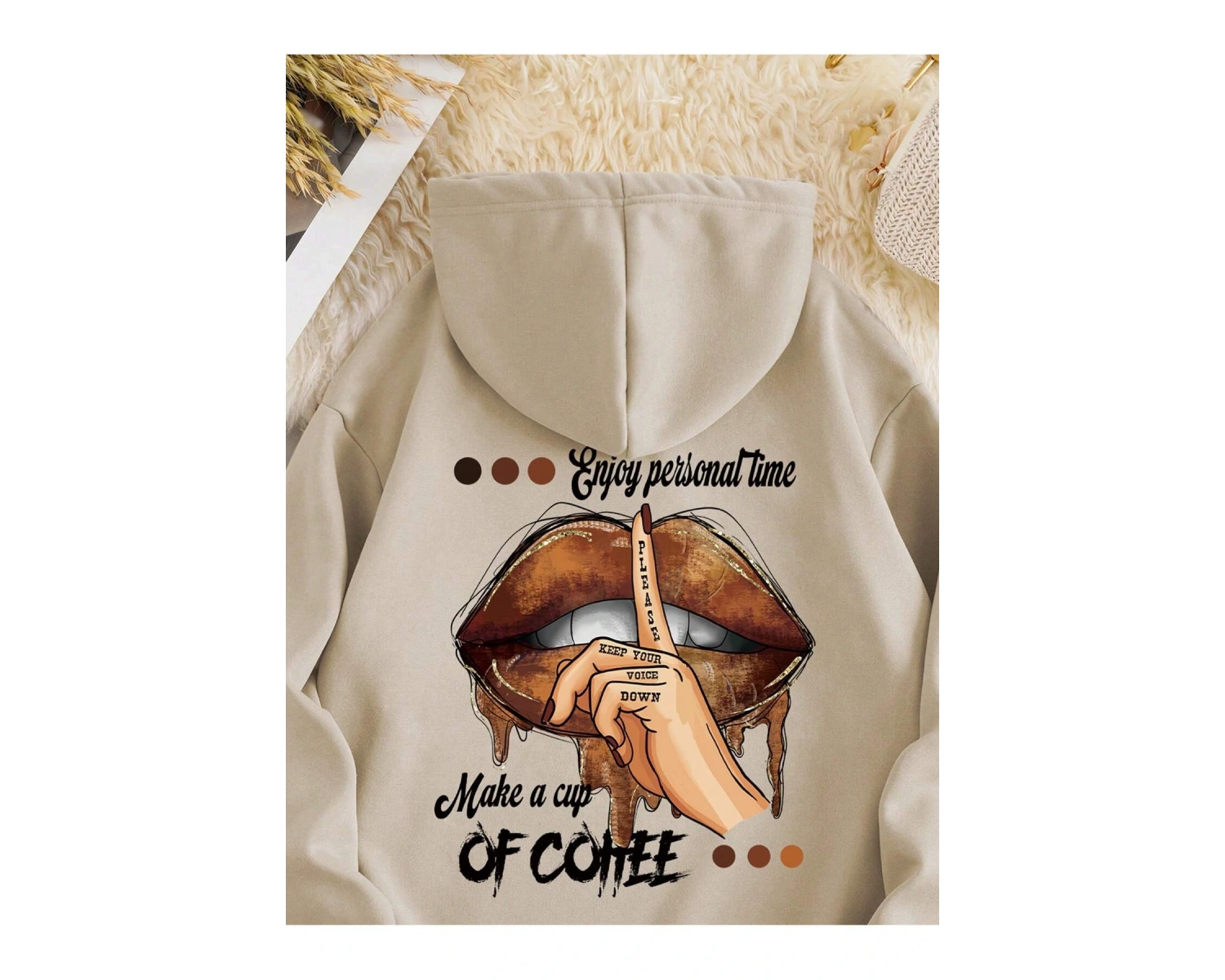 Harajuka Sokakt Yazılı Grafik Sweat Bej