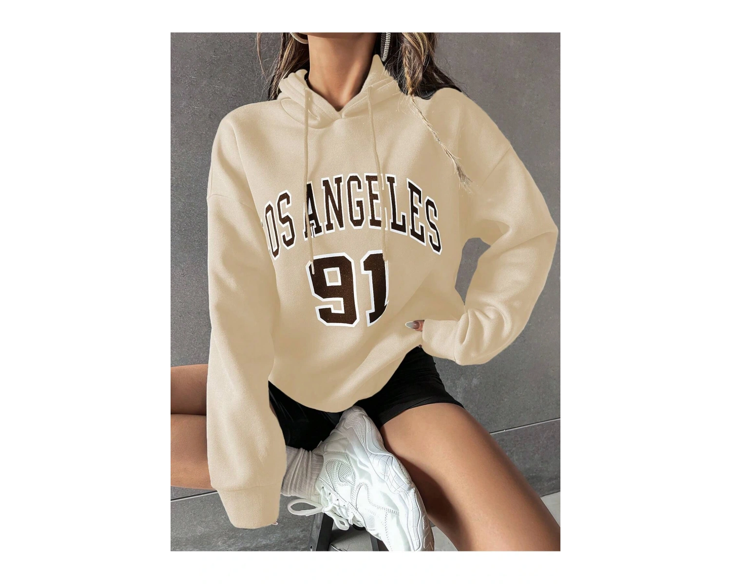 Harajuka Sokakt Yazılı Grafik Sweat Bej