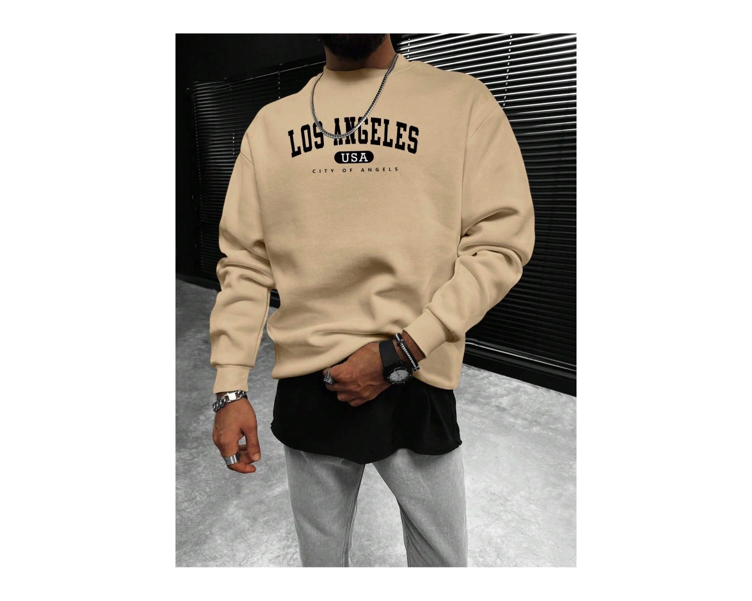 Harajuka Sokakt Yazılı Grafik Sweat Haki