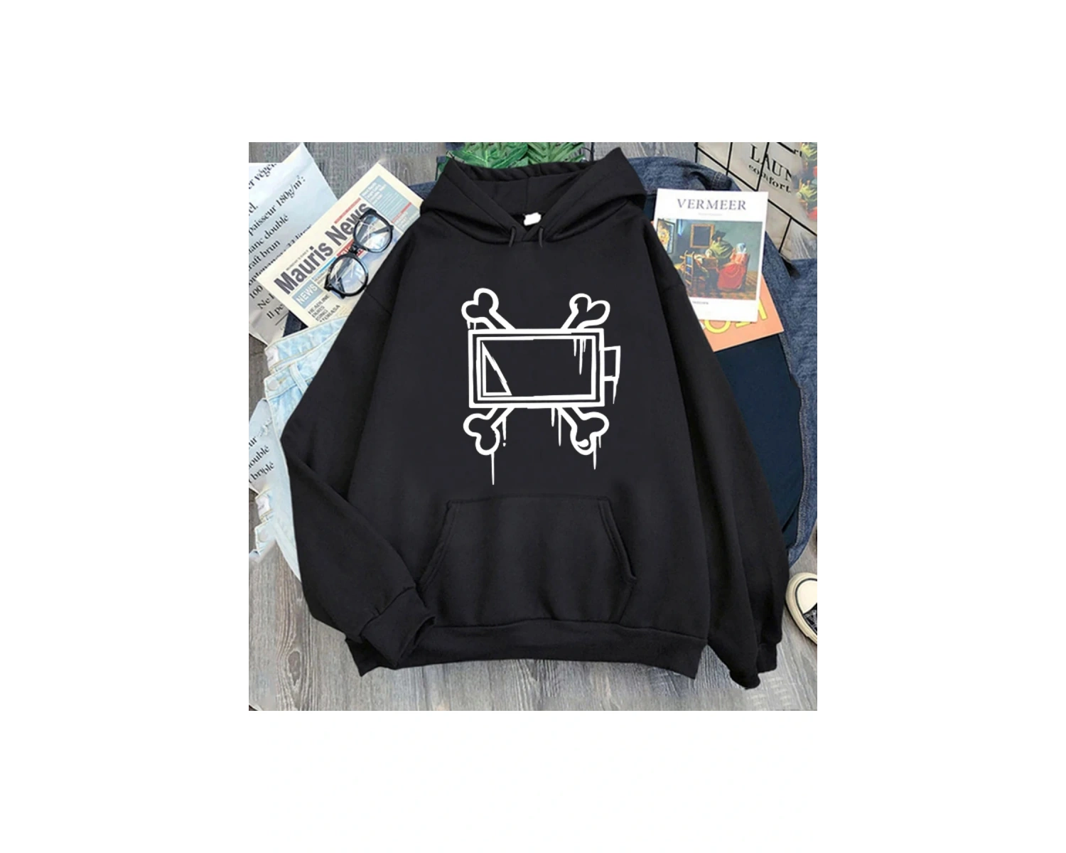 Harajuku erkek Hoodie MURDER DRONES Kapüşonlular Baskı Uzun Kollu at Bahar Sonbahar ak