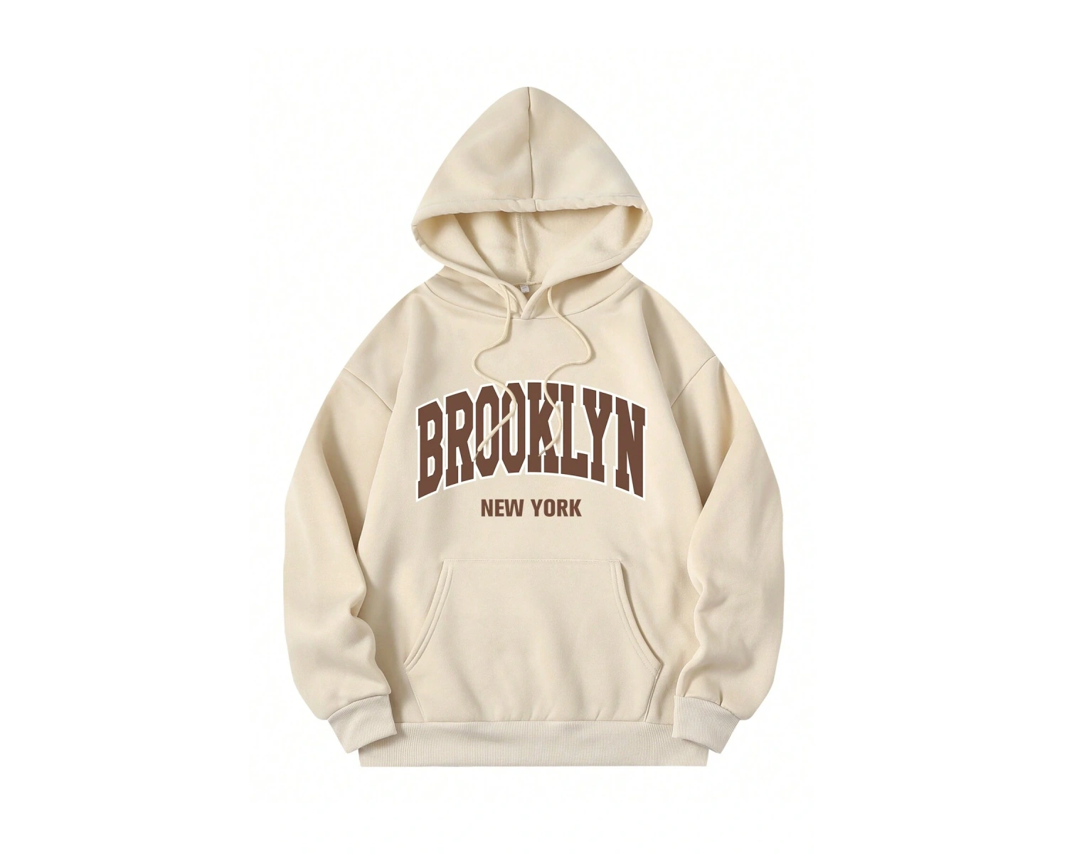 Harf Grafik Kanguru Cepli İpli Kapüşonlu Üst Bej