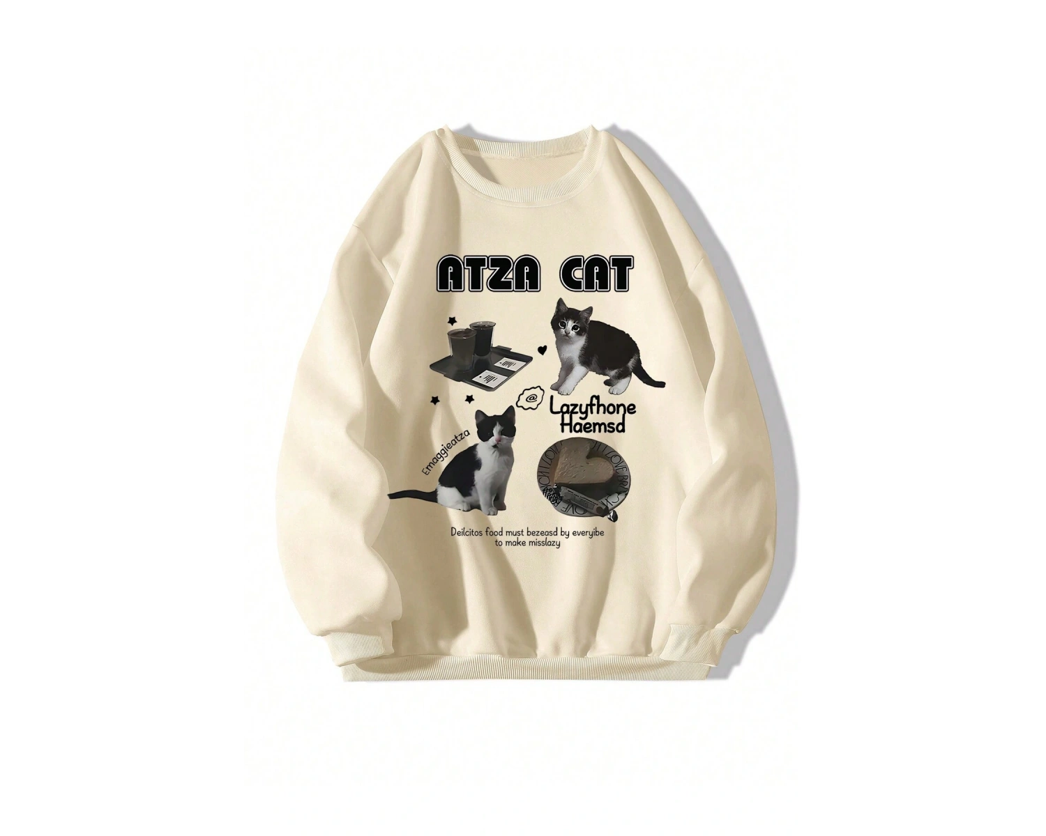 Harfli Grafik Düşük Omuz Oversize Sweat Bej