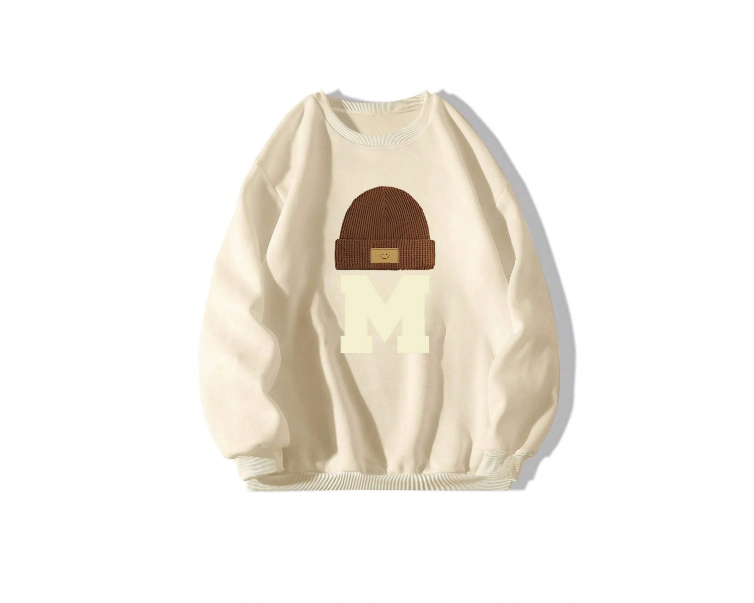 Harfli Grafik Düşük Omuz Oversize Sweat Bej