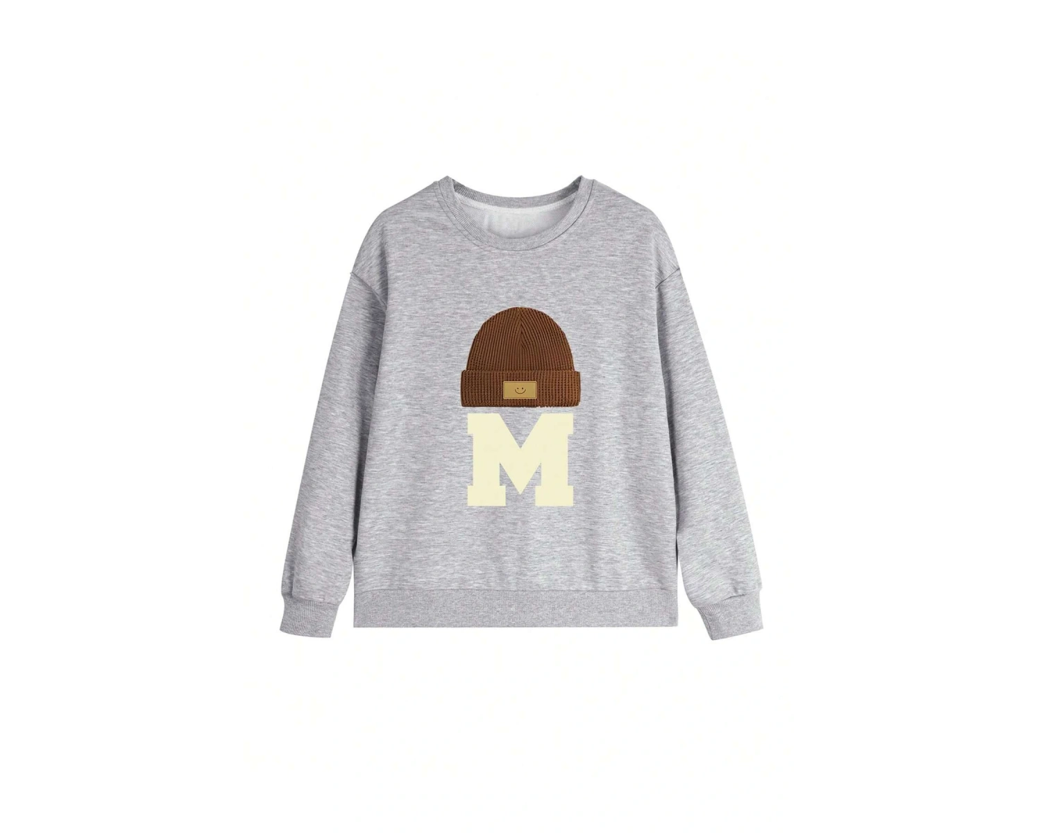 Harfli Grafik Düşük Omuz Oversize Sweat Gri