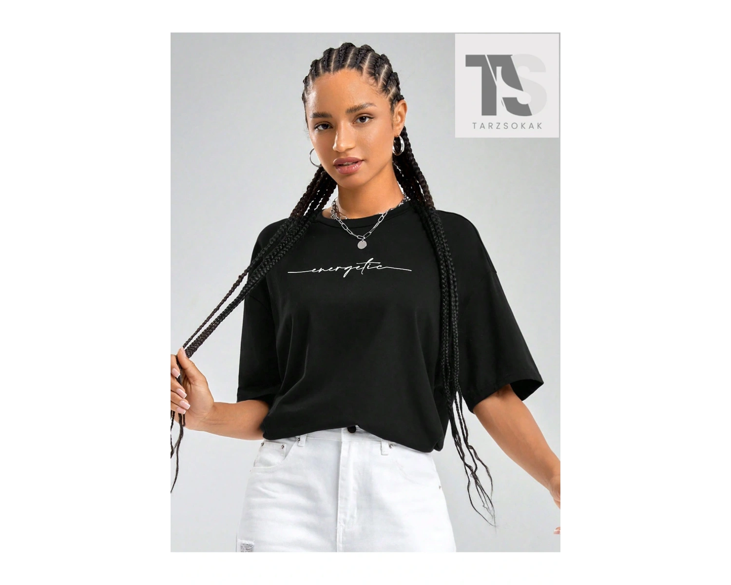 Harfli Grafik Düşük Omuz Oversize Tişört