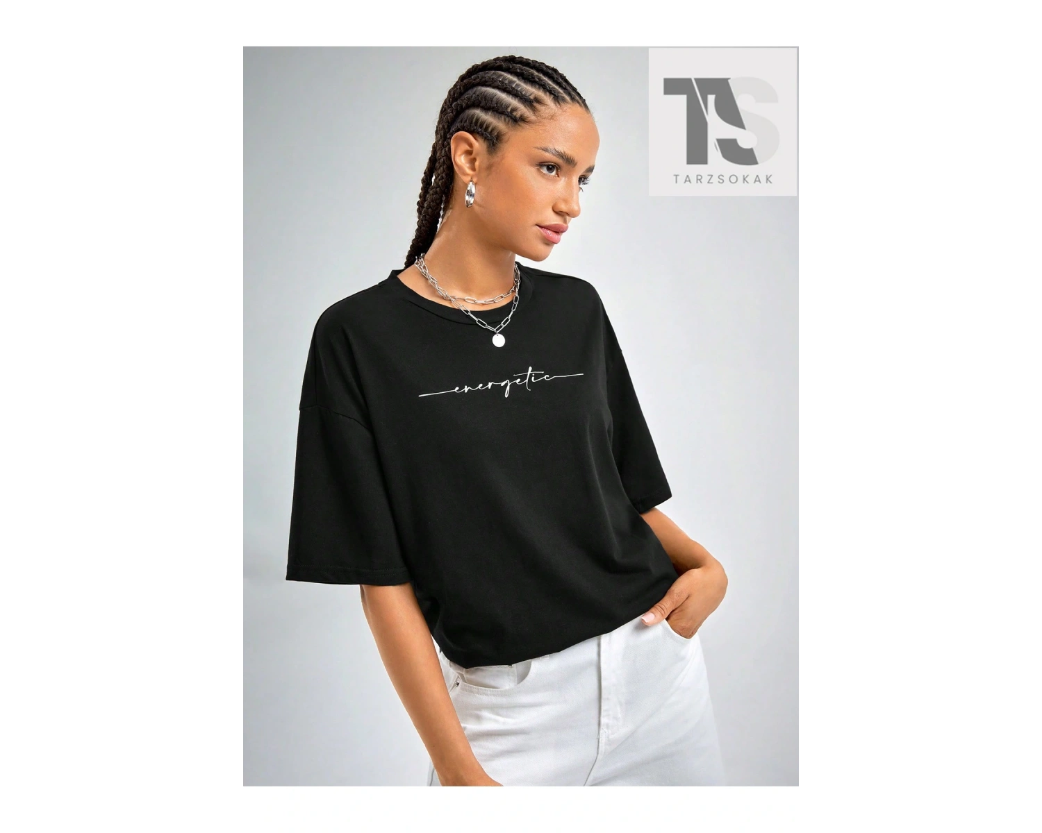 Harfli Grafik Düşük Omuz Oversize Tişört