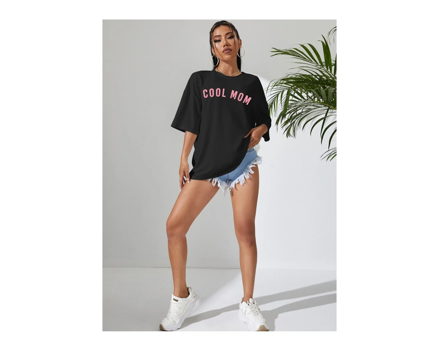 Harfli Grafik Düşük Omuz Oversize Tişört