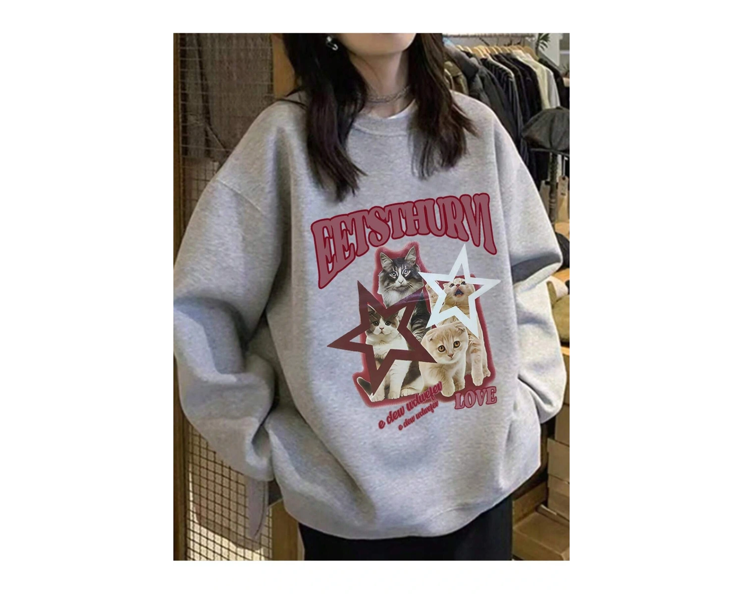 Harfli Grafik Düşük Sweat Beyaz