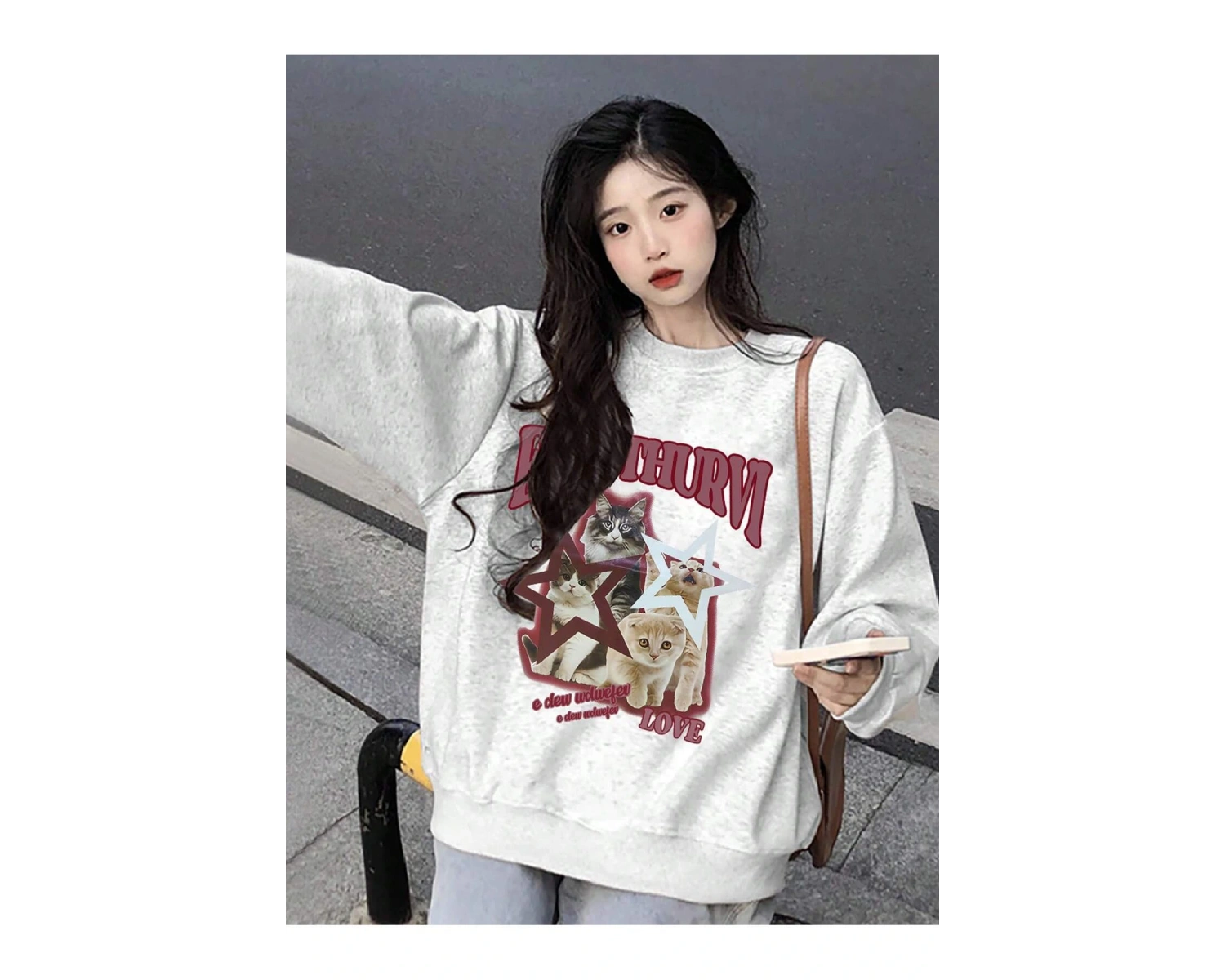 Harfli Grafik Düşük Sweat Beyaz