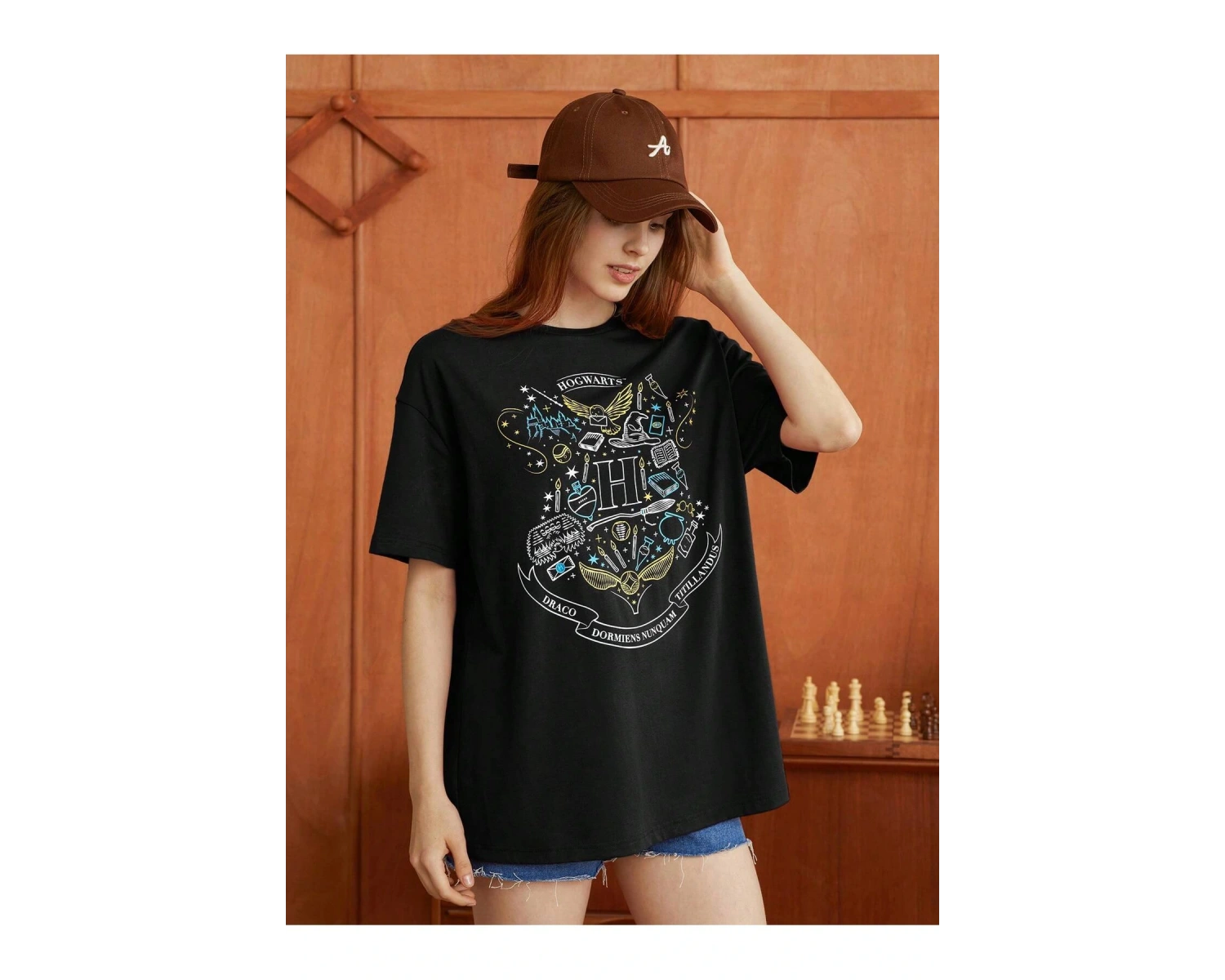 HARRY POTTER X Yuvarlak Yaka Düşük Omuz Kol Baskılı Tişört