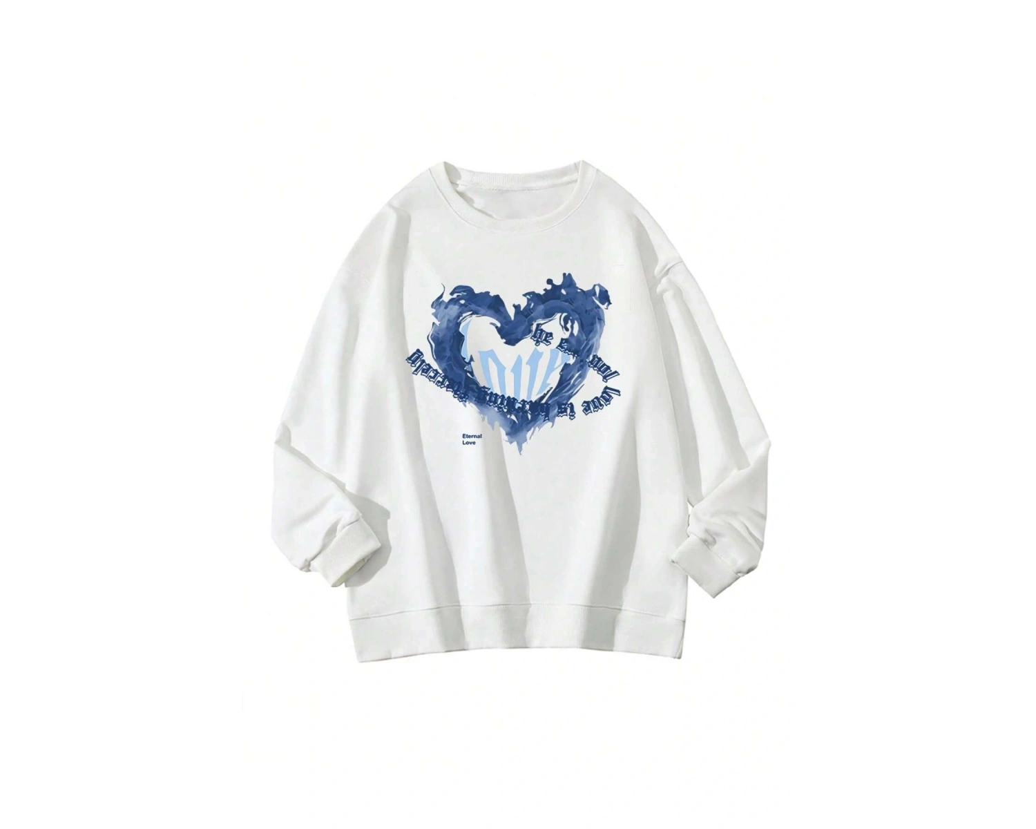 Heart Pattern Drop Shoulder Pullover Beyaz
