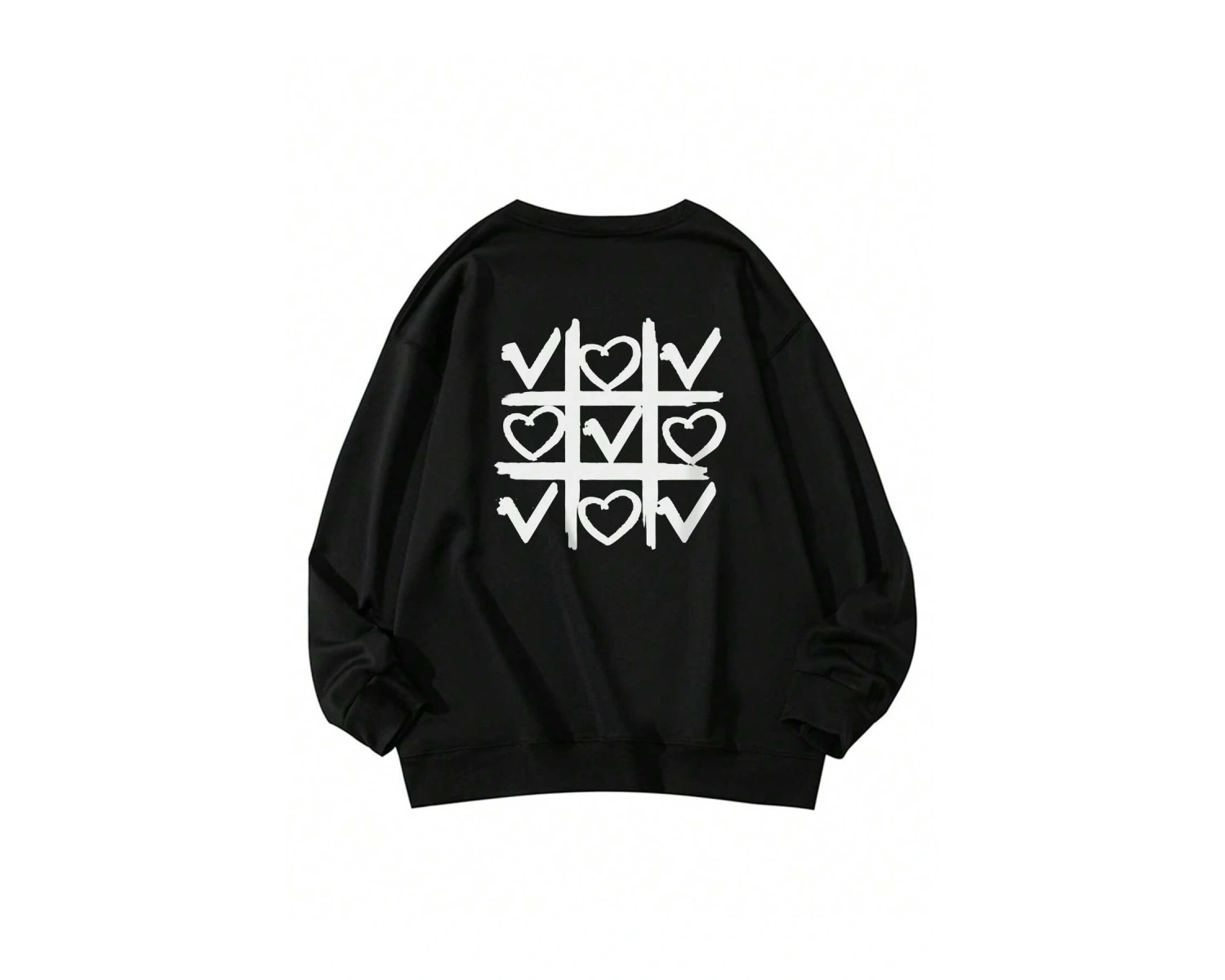 Heart Pattern Drop Shoulder Pullover Siyah