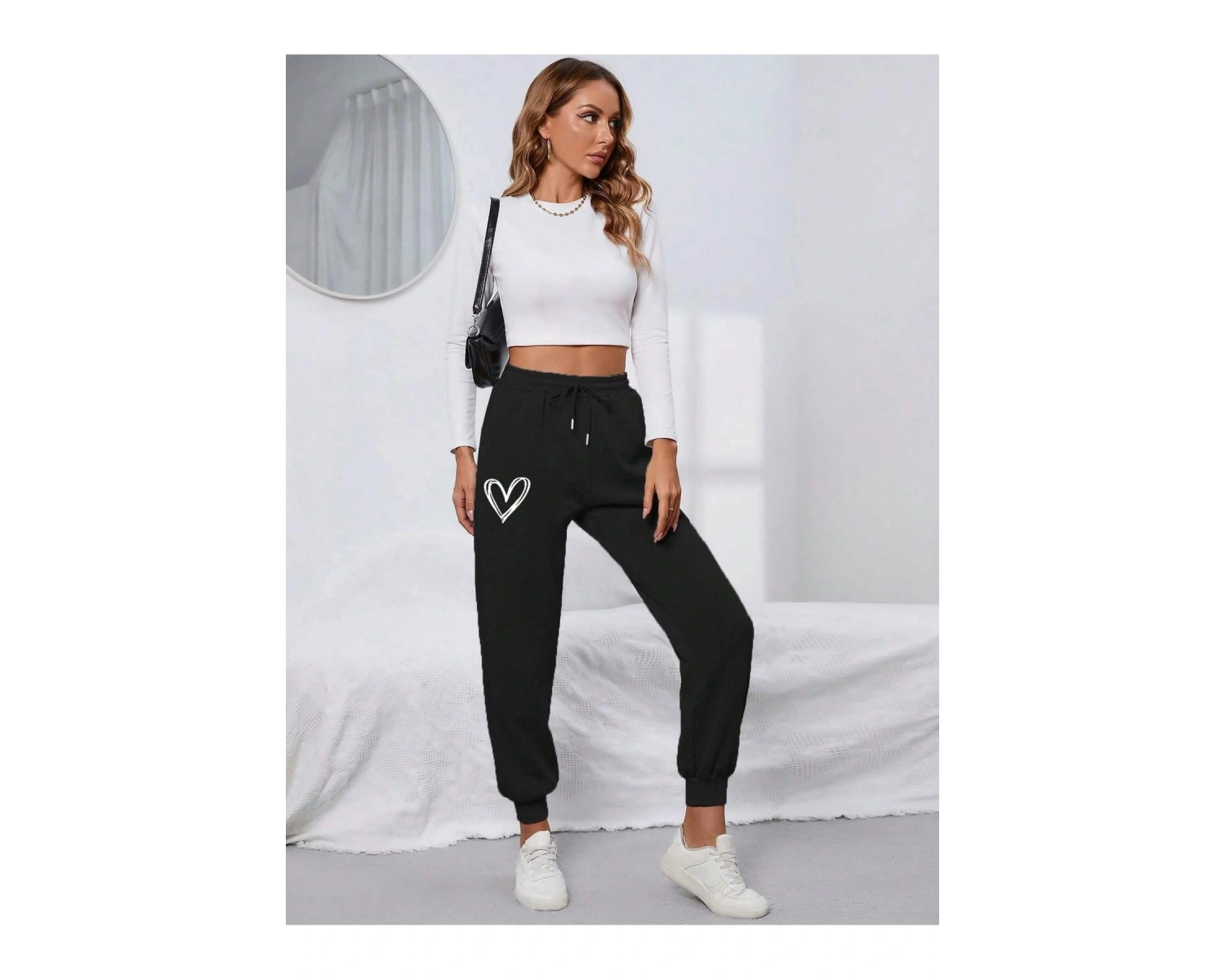 Heart Print Drawstring Waist 4 Mevsim Eşofman