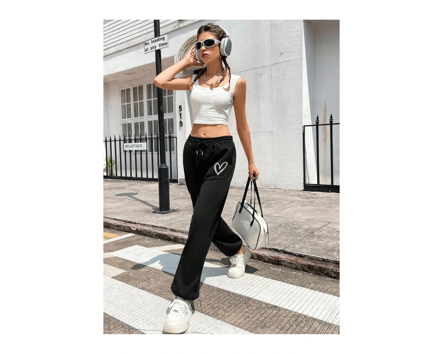 Heart Print Drawstring Waist 4 Mevsim Eşofman