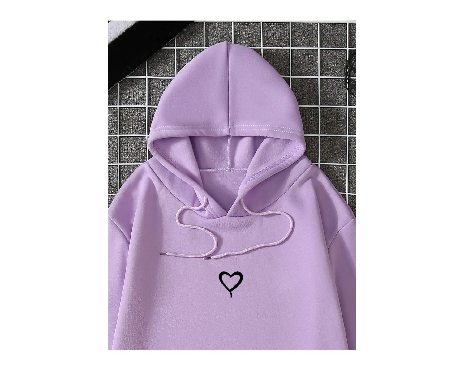 Heart Print Kangaroo Pocket Drawstring Lined Hoodie Mor