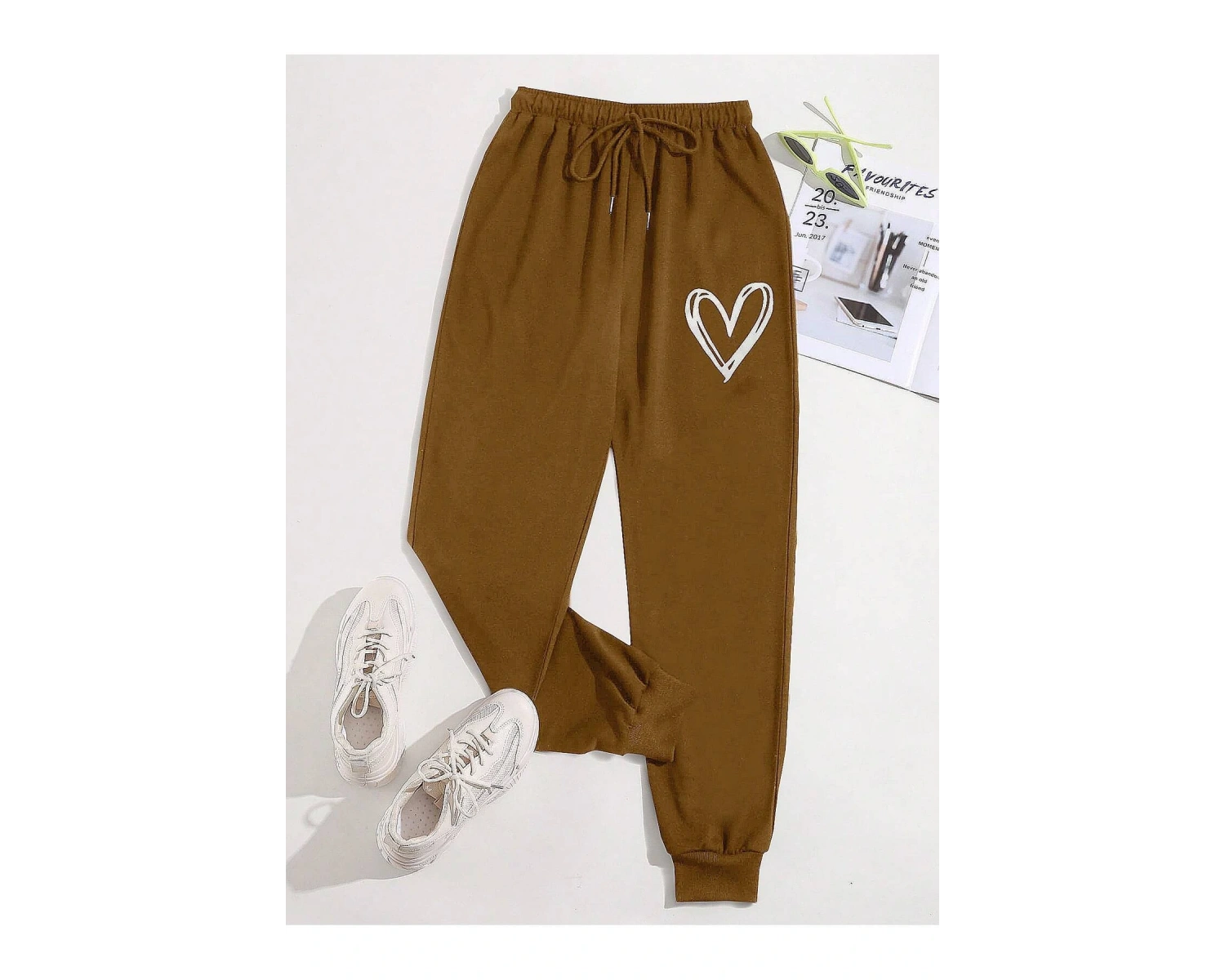 Heart Print Tie Waist 4 Mevsim Eşofman