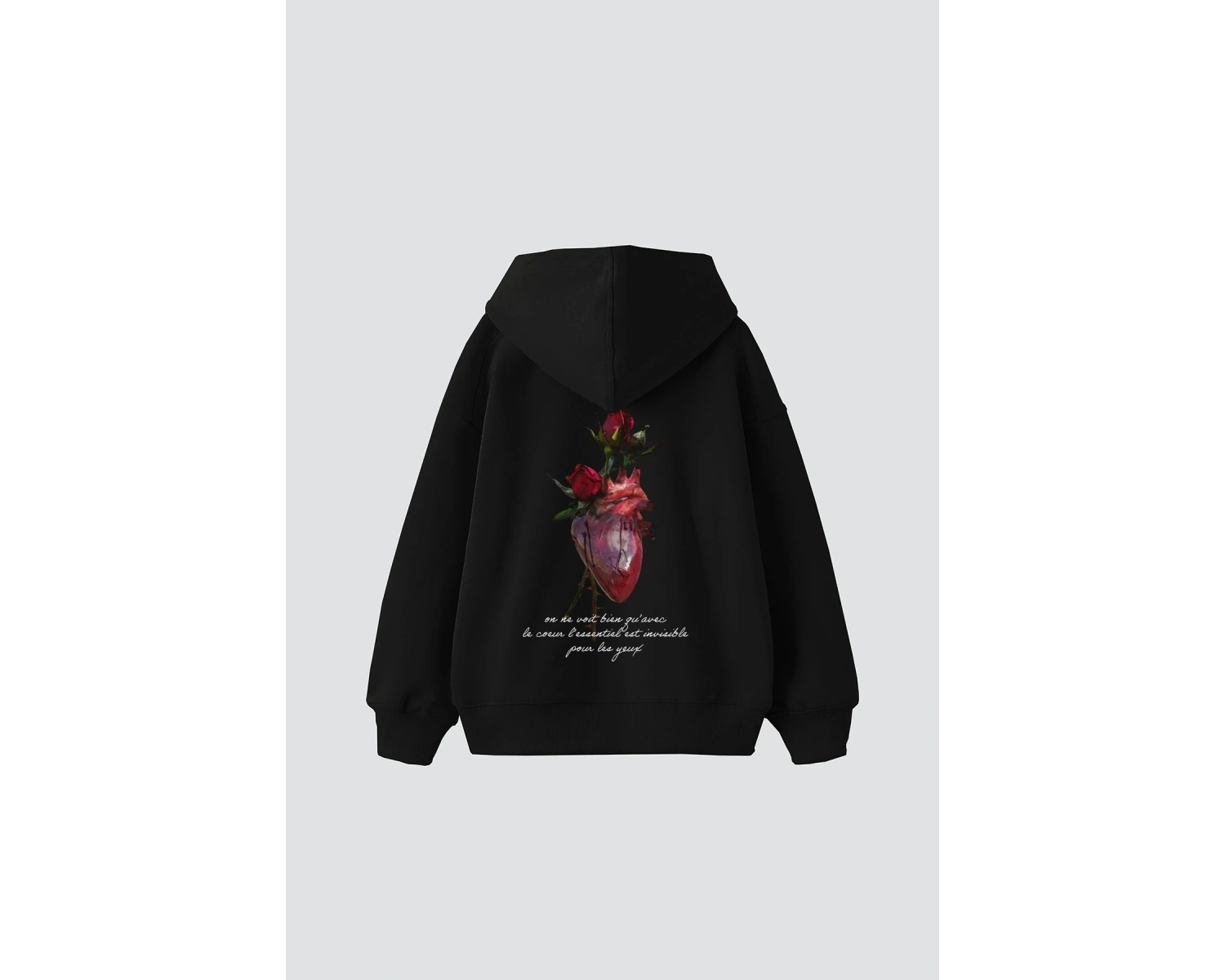 Heart&Rose Baskılı Oversize Unisex Premium Siyah