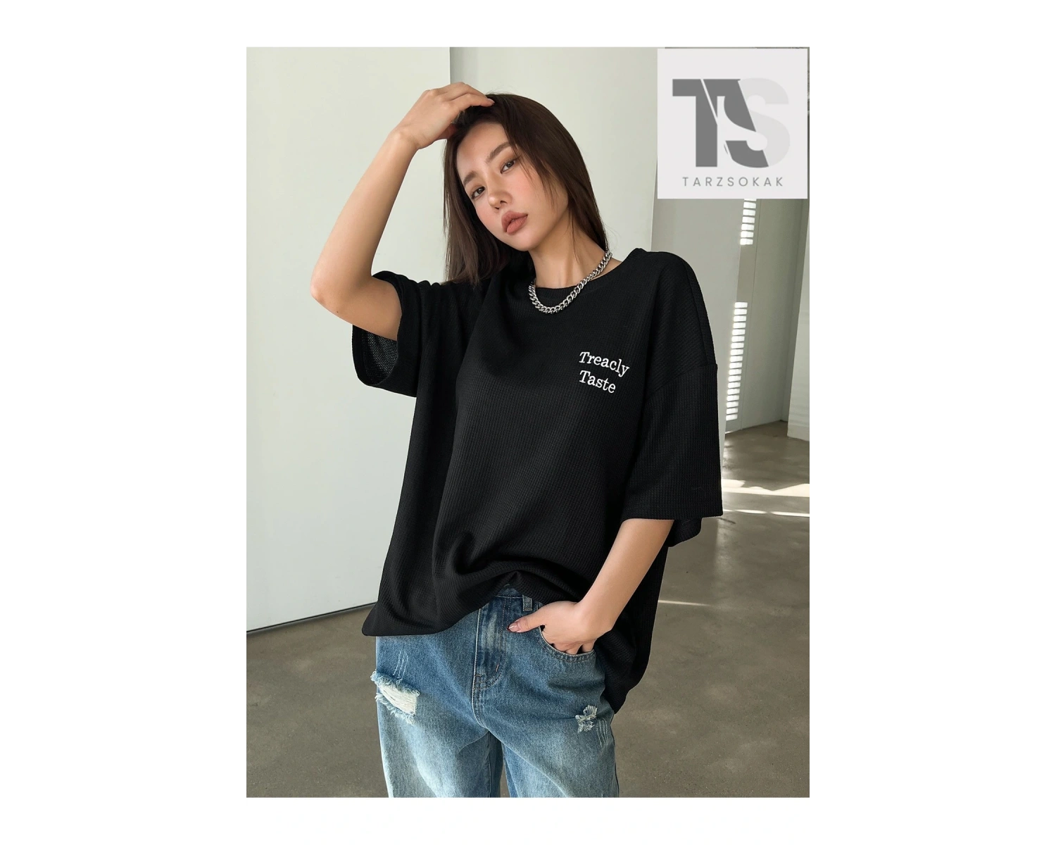 HELLFUNCO Güneş ve Slogan Grafikli Düşük Omuz Oversize Tişört