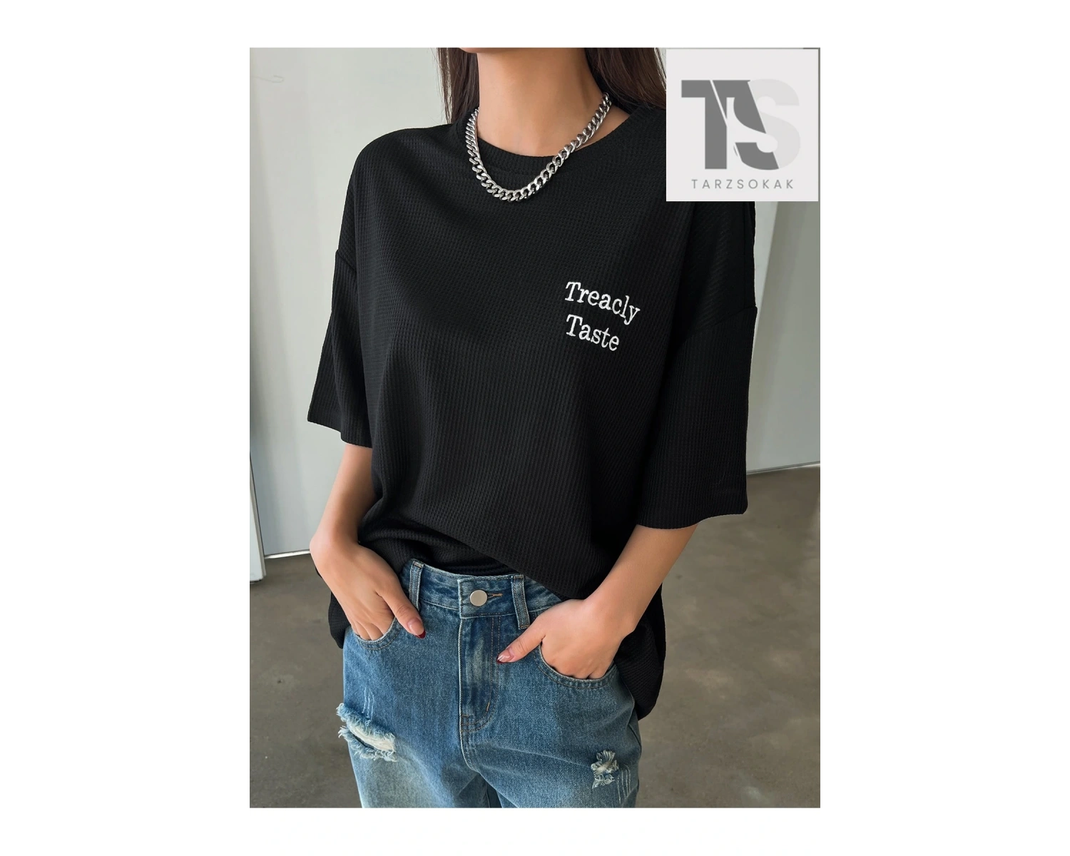 HELLFUNCO Güneş ve Slogan Grafikli Düşük Omuz Oversize Tişört