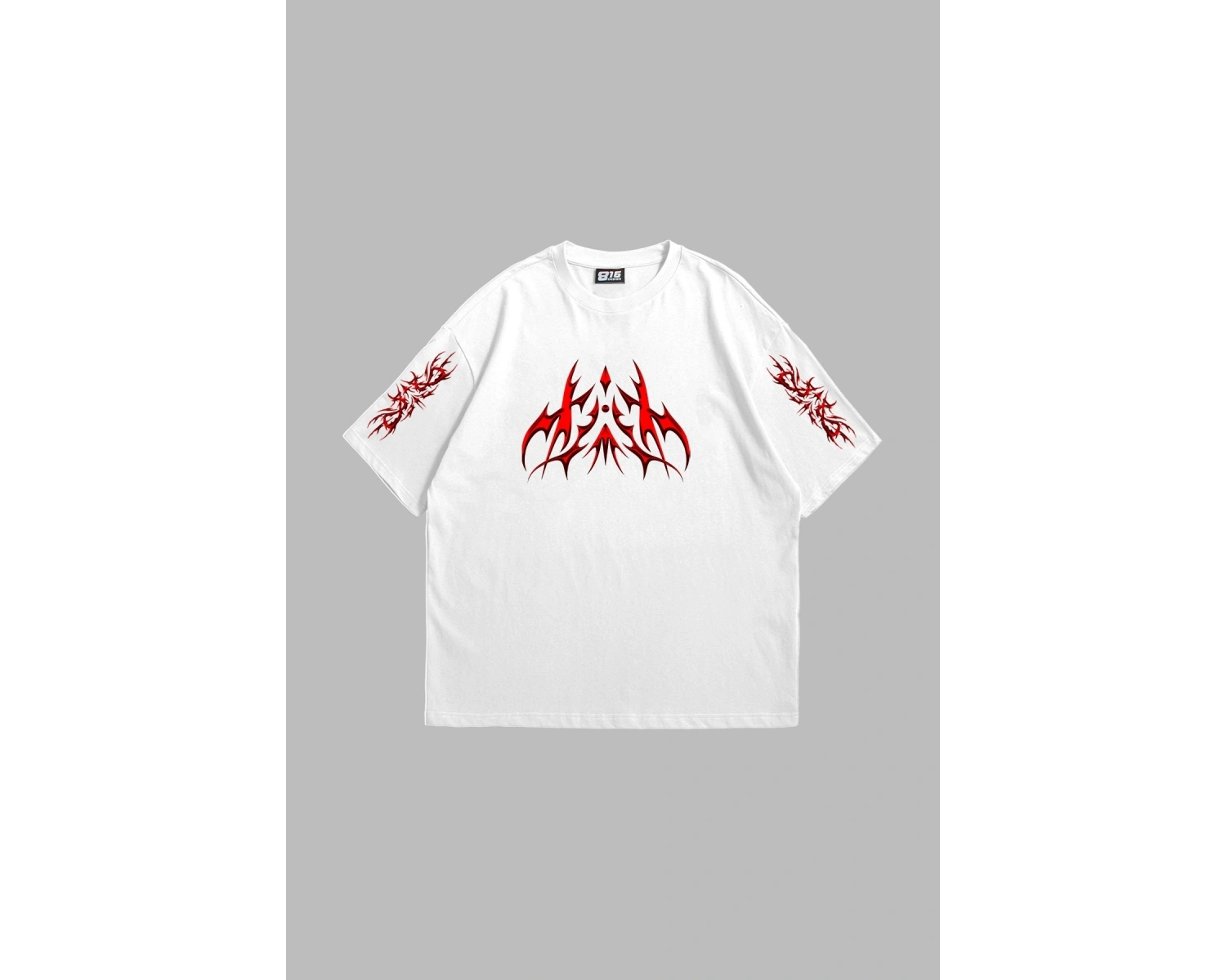 Holographic Red Baskılı Oversize Unisex Beyaz