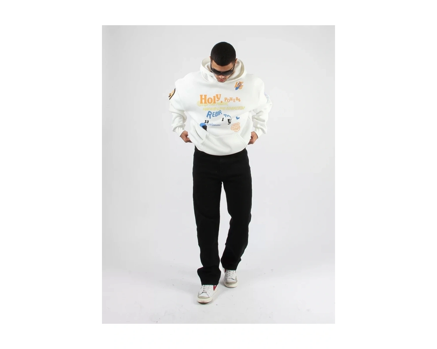 Holy Powers Beyaz Oversize Unisex Kapüşonlu