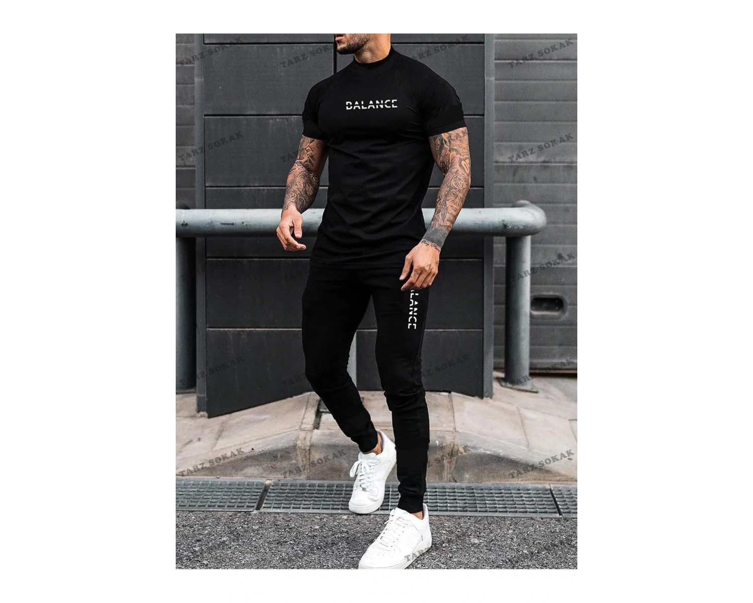 Homme 2 adet/takım erkek Düz Renk Kısa Kollu Yuvarlak Boyun Tişört Ve Eşofman Altı