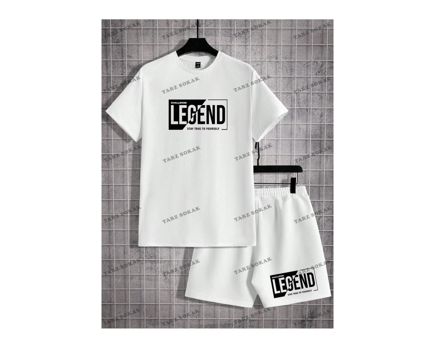 Homme Beyaz Örgü Erkek Kısa Kollu Tişört ve Şort Takım