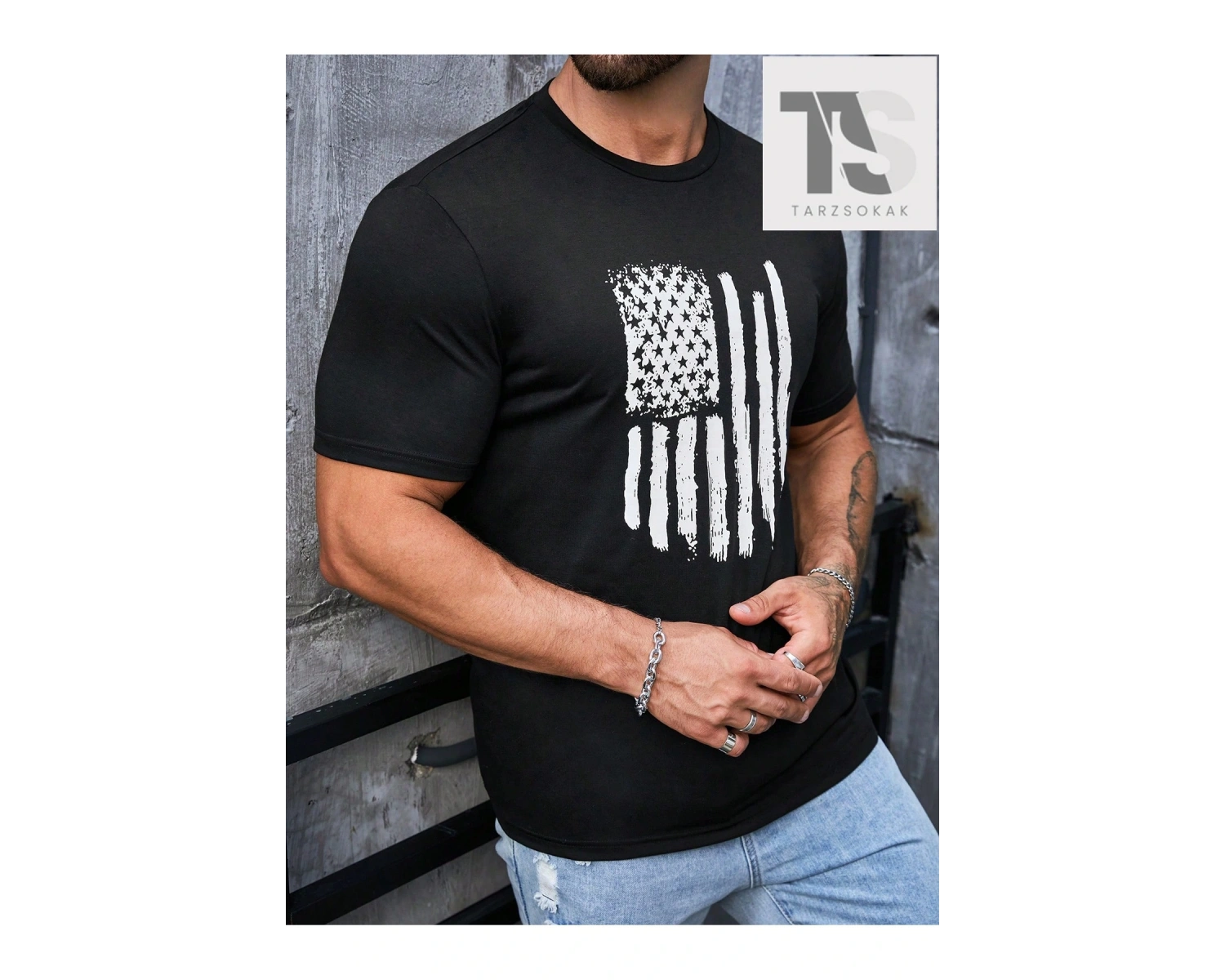 Homme Erkek Amerikan Bayrağı Baskılı Tişört