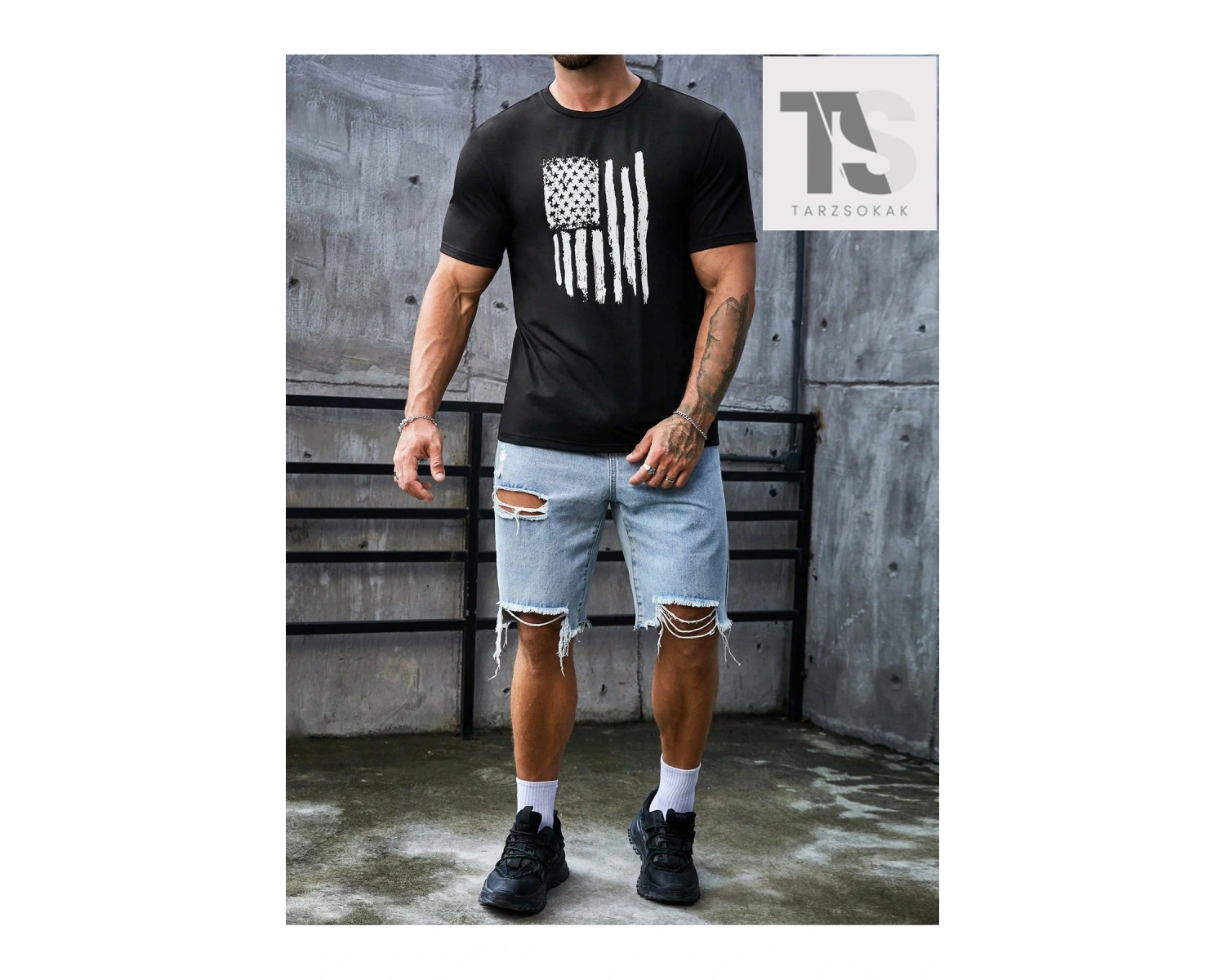 Homme Erkek Amerikan Bayrağı Baskılı Tişört