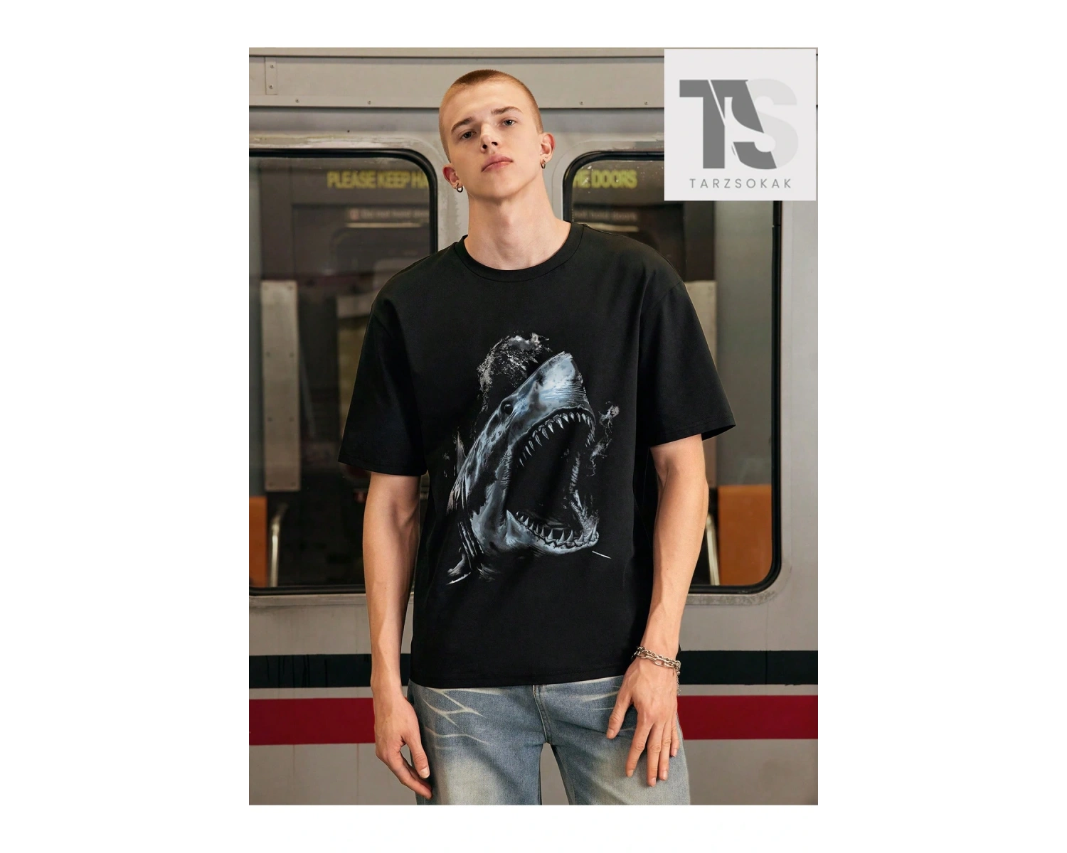 Homme Erkek Baskılı Slim Fit Streç Örgü Tişört