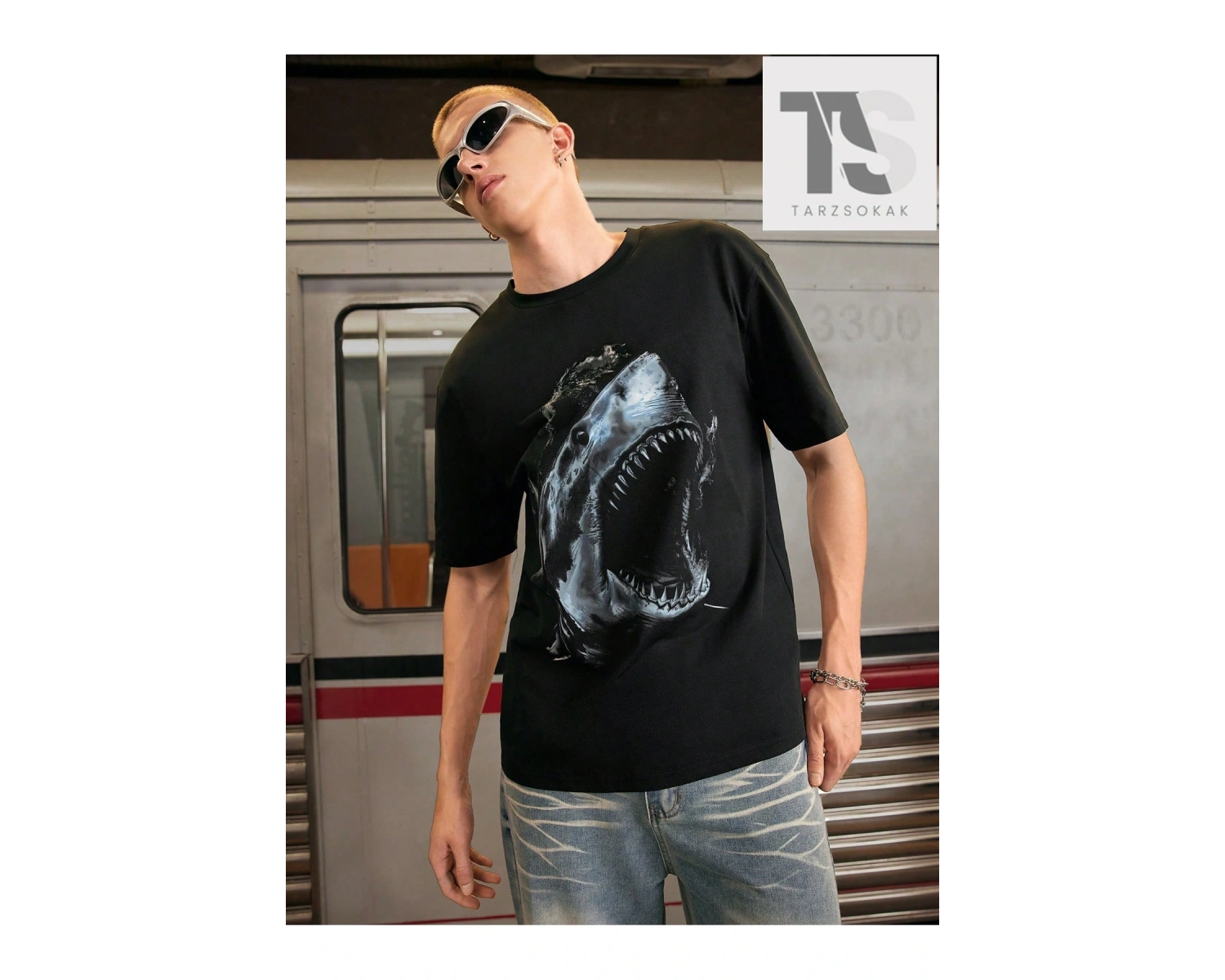 Homme Erkek Baskılı Slim Fit Streç Örgü Tişört