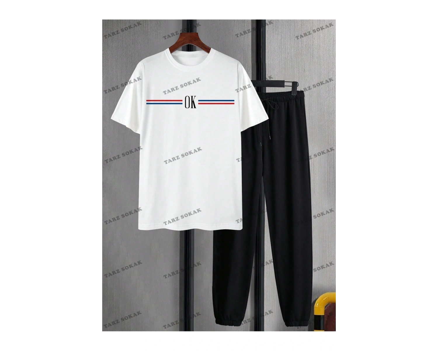 Homme Erkek Mektup Baskı Kısa Kollu Tişört Ve Uzun Pantolon İki Parçalı Set