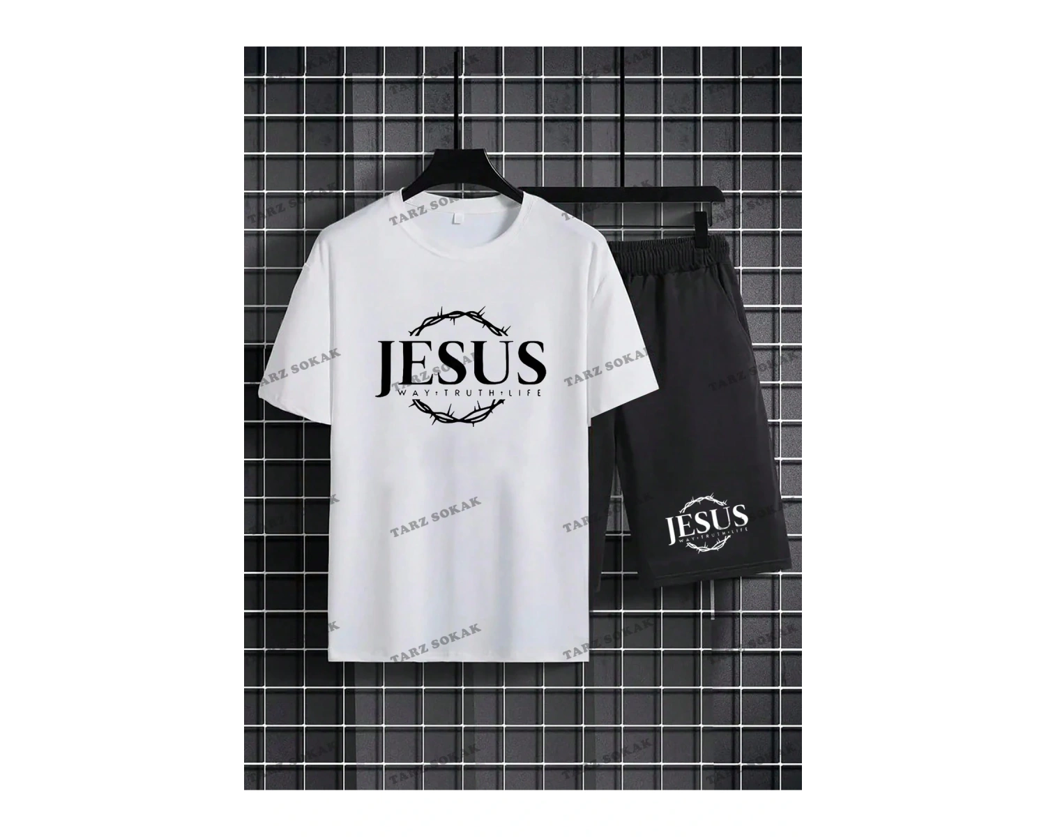 Homme Erkek Mektup Grafikli Tişört ve İpli Bel Şort Takım