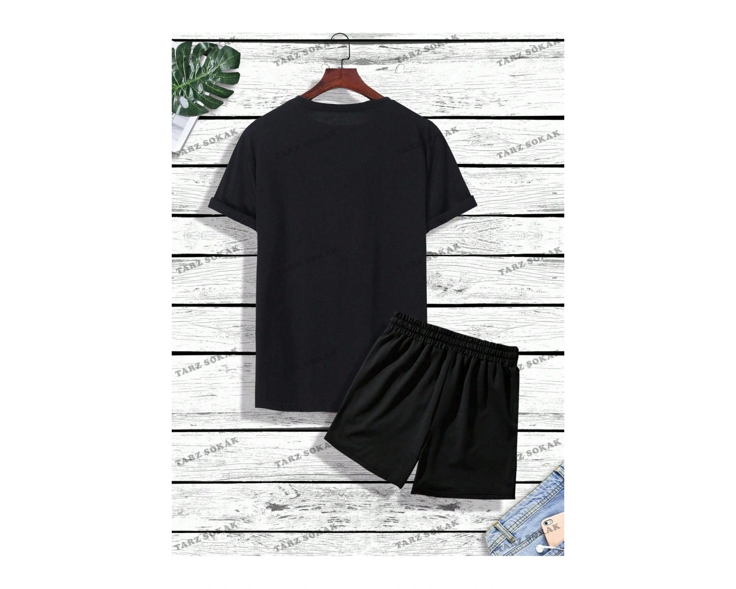 Homme Erkek Mektup Grafikli Tişört ve İpli Bel Şort Takım