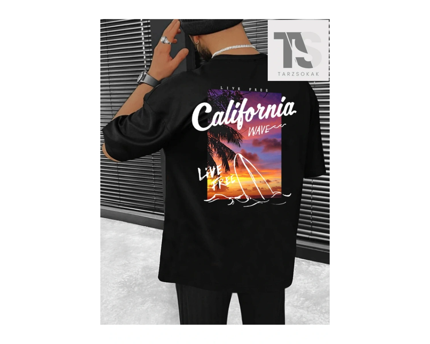 Homme Erkek Mektup ve Palmiye Ağacı Baskılı Tişört