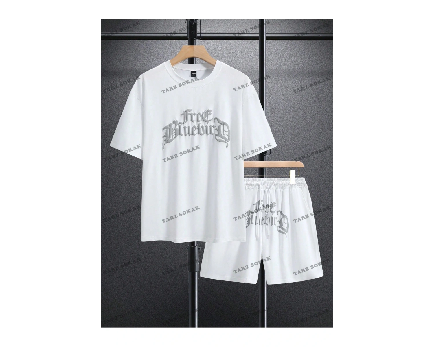 Homme Erkek Yazılı Baskılı Kısa Kollu Tişört ve Şort 2 adet/takım