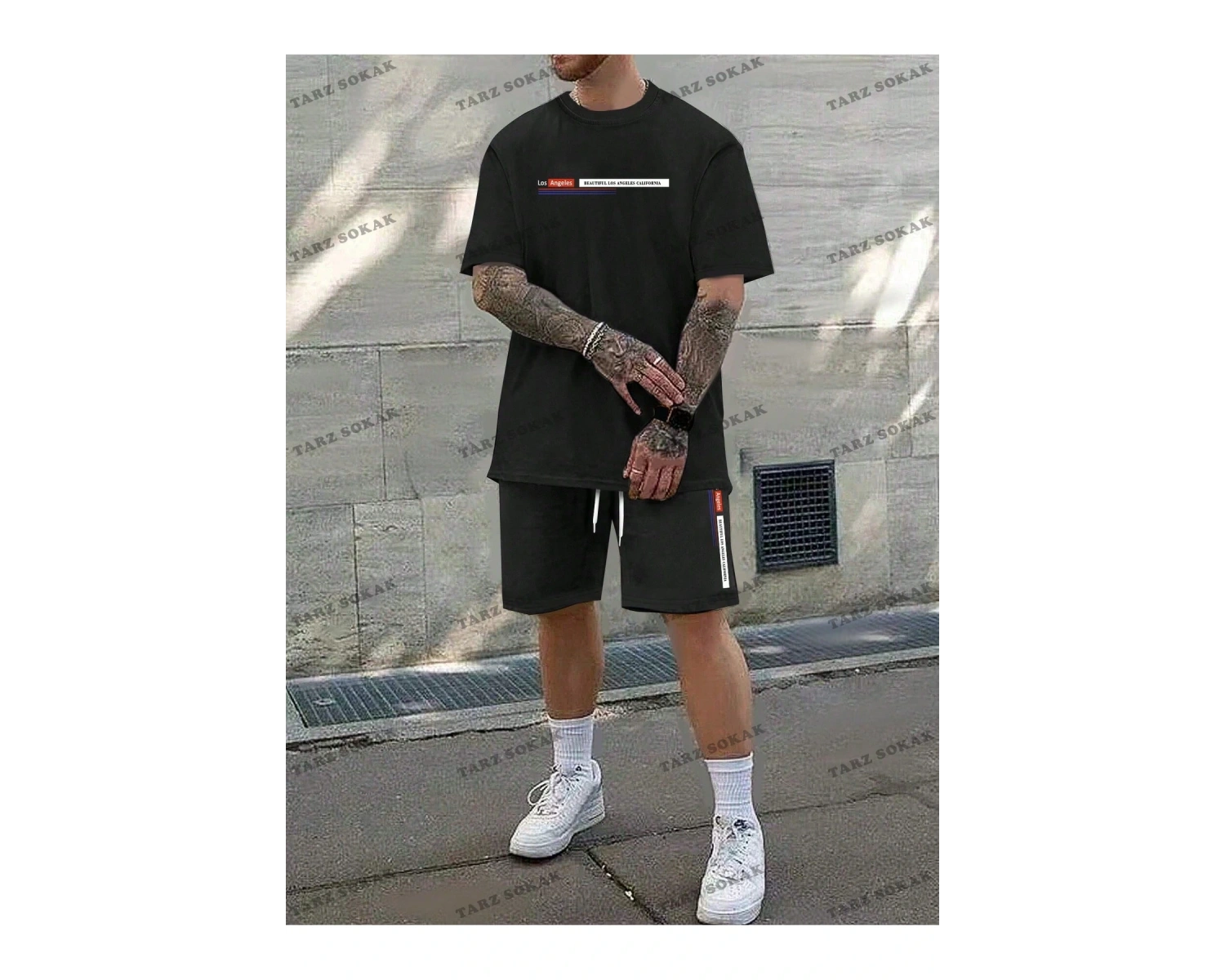 Homme Erkek Yazılı Baskılı T-Shirt Ve Şort 2 Adet/Takım