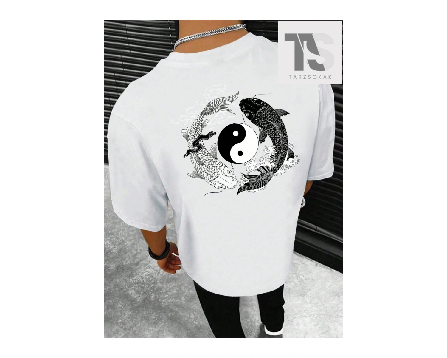 Homme Erkek Yin & Yang Baskı Damla Omuz Tişört