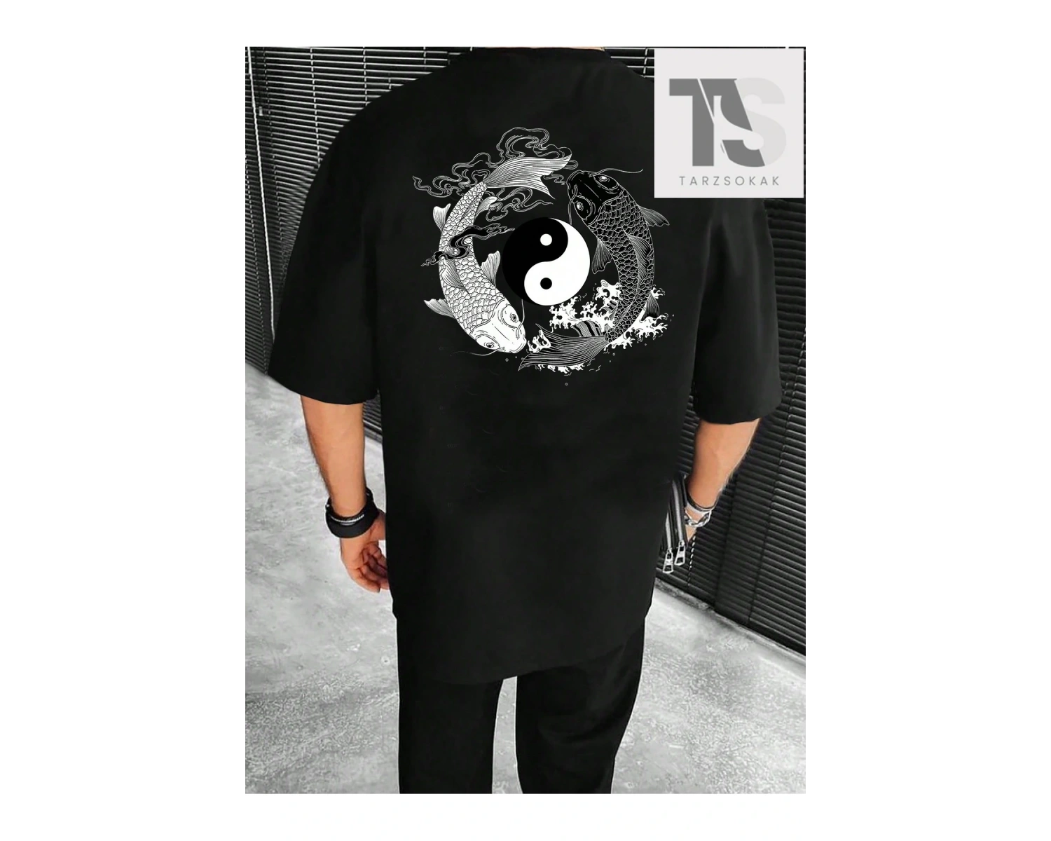 Homme Erkek Yin & Yang Baskı Damla Omuz Tişört