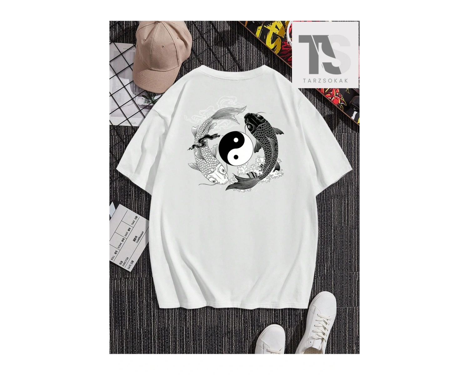 Homme Erkek Yin & Yang Baskı Damla Omuz Tişört