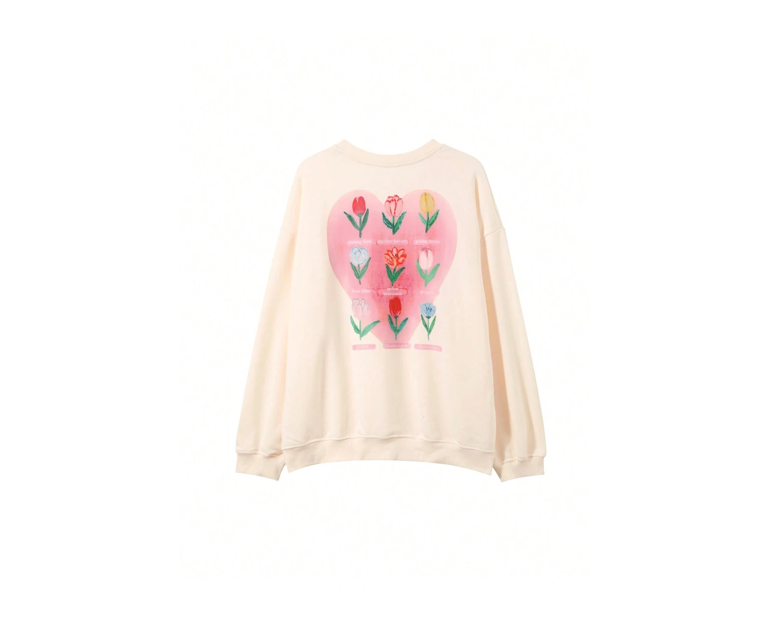 Honeyspot Çiçekli ve Harfli Grafik Düşük Omuz Oversize Sweat Bej