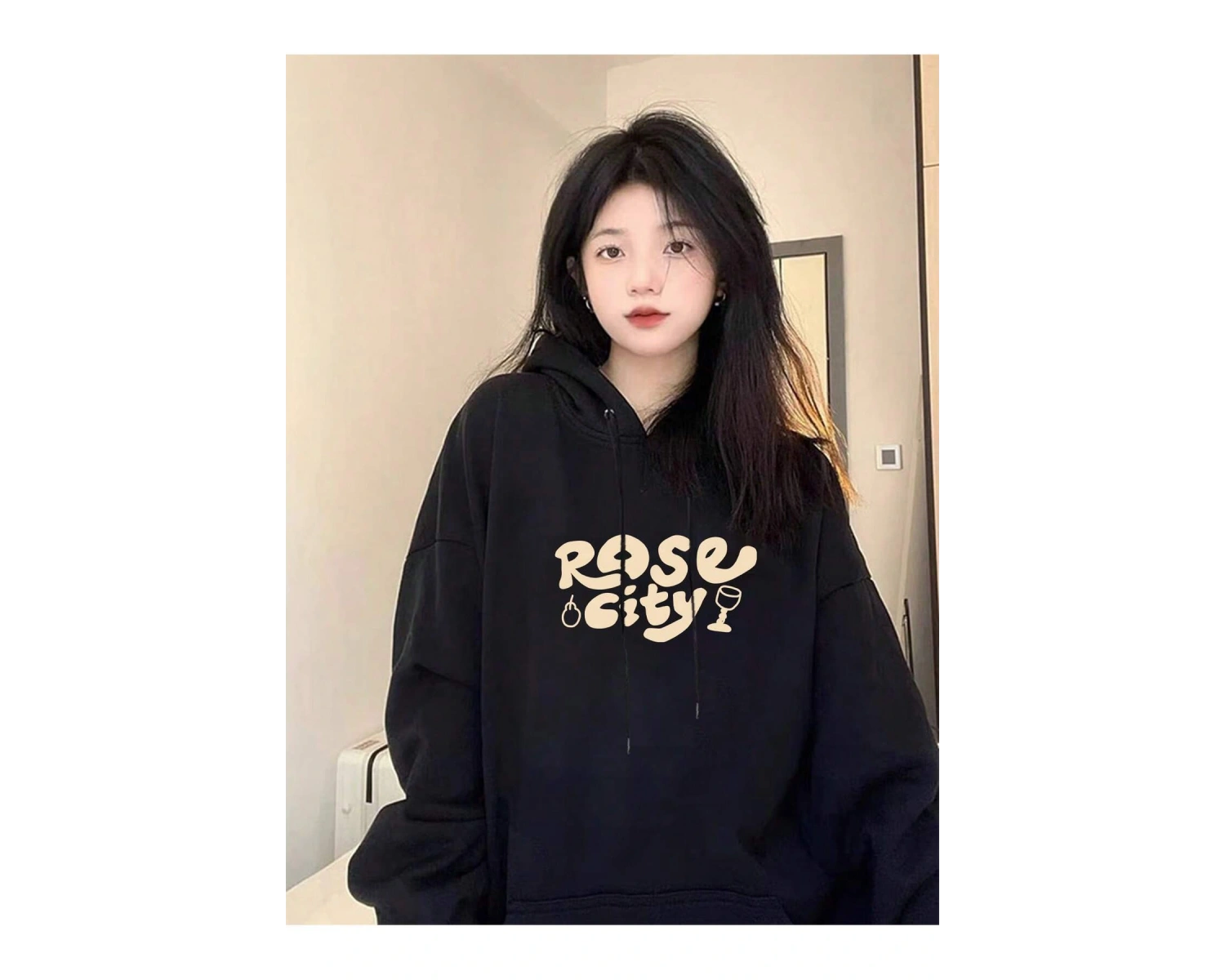 Honeyspot Letter Graphic Drop Shoulder Oversized Drawstring Hoodie Siyah