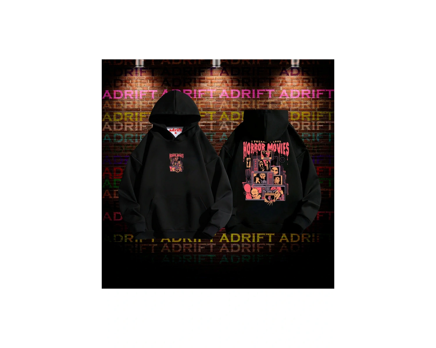 Horrormovies Tasarım Baskılı Kapüşonlu Sweatshirt Hoodie Siyah