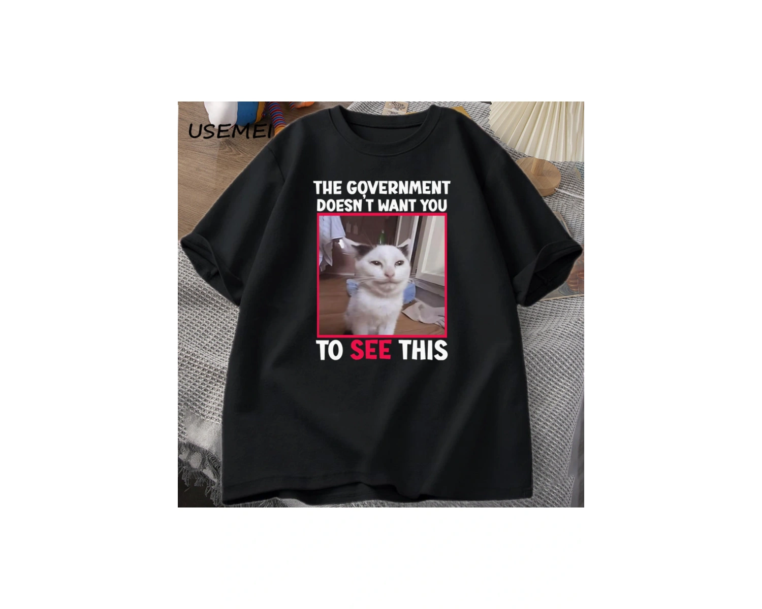 Hükümet İstemiyor Komik Kedi Meme T-shirt Erkekler Rahat Kısa Kollu Aptal Aptal T Shirt erkek 3073
