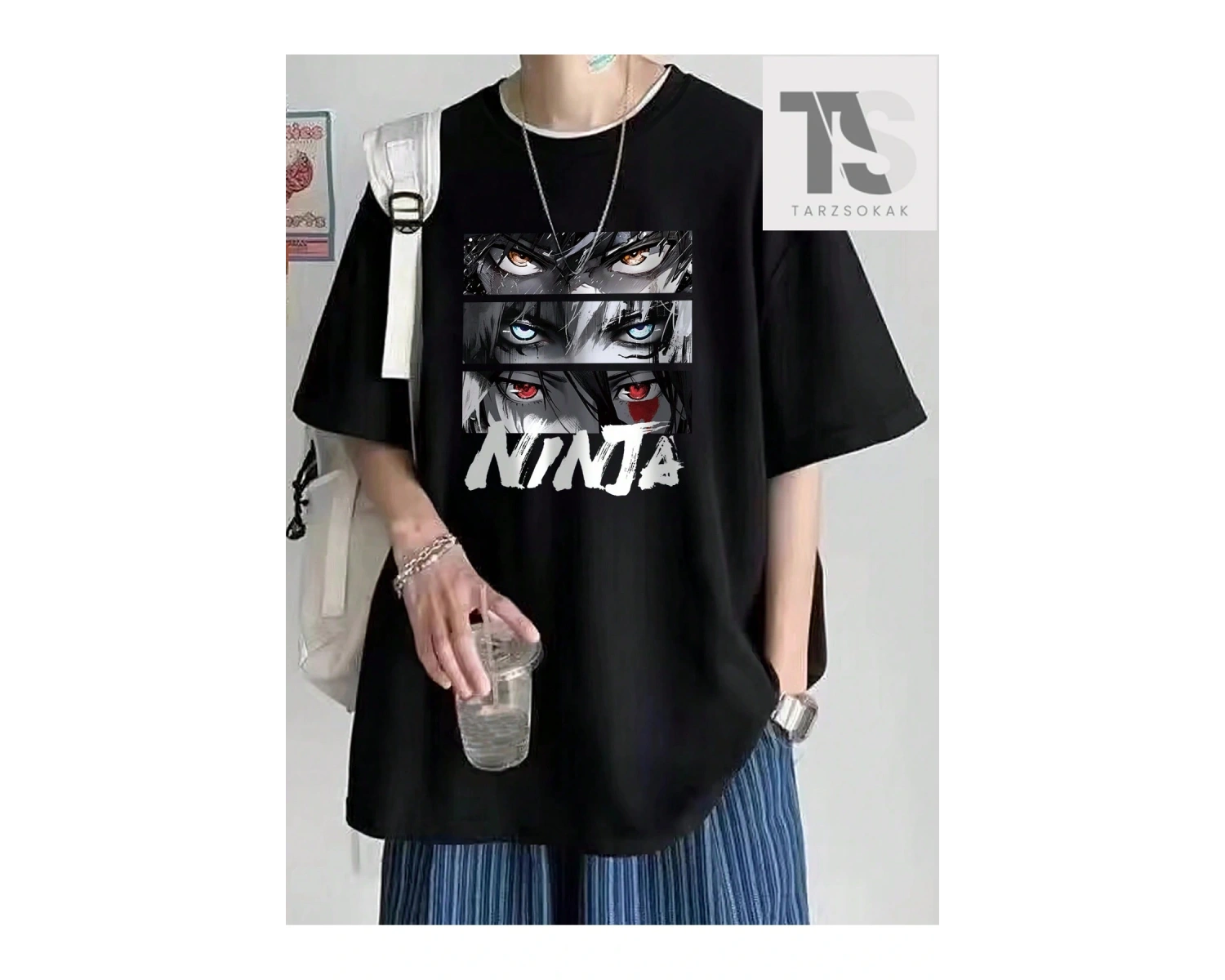 Hypemode Ayı Baskılı Yuvarlak Yaka Siyah Erkek Tişört