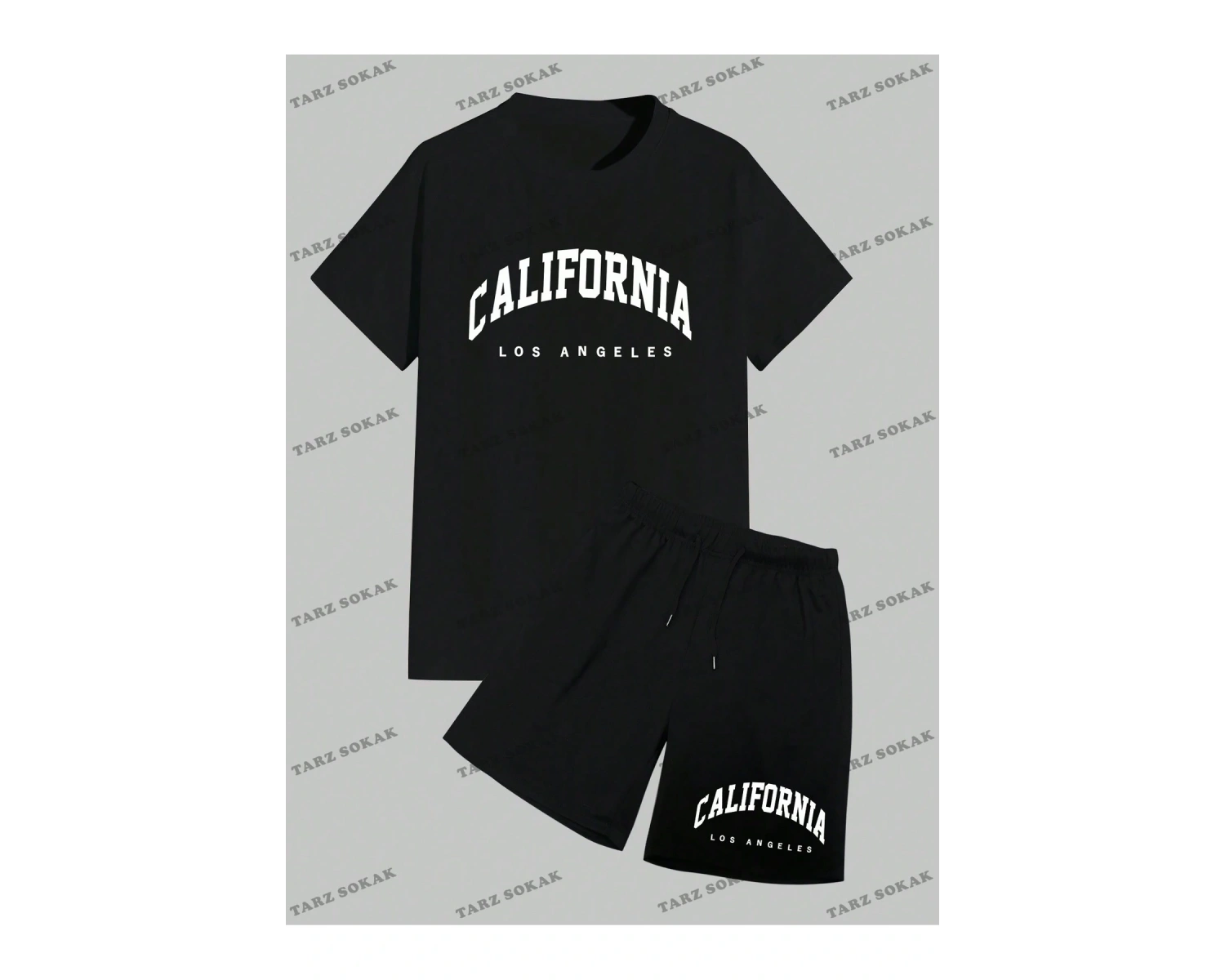 Hypemode Beyaz Örme Erkek Yazılı Baskılı Kısa Kollu Tişört Ve Şort Takım