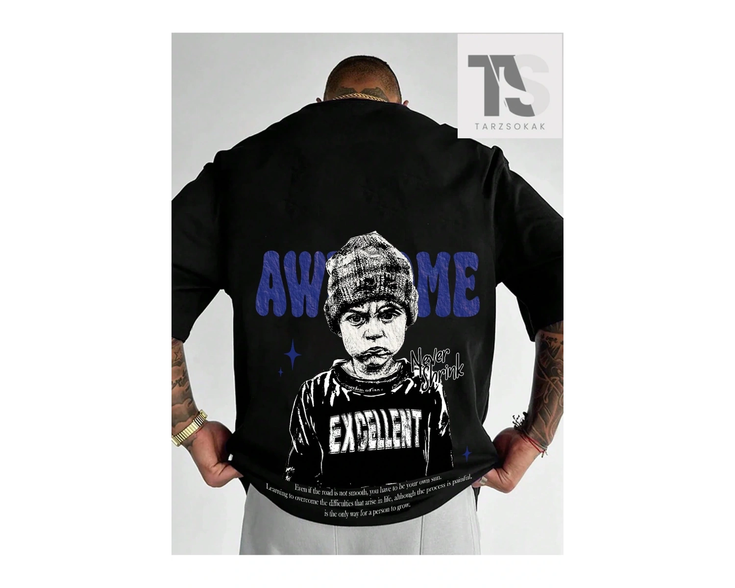 Hypemode Düşük Omuzlu Siyah Triko Yuvarlak Yaka Oversize Erkek Tişört